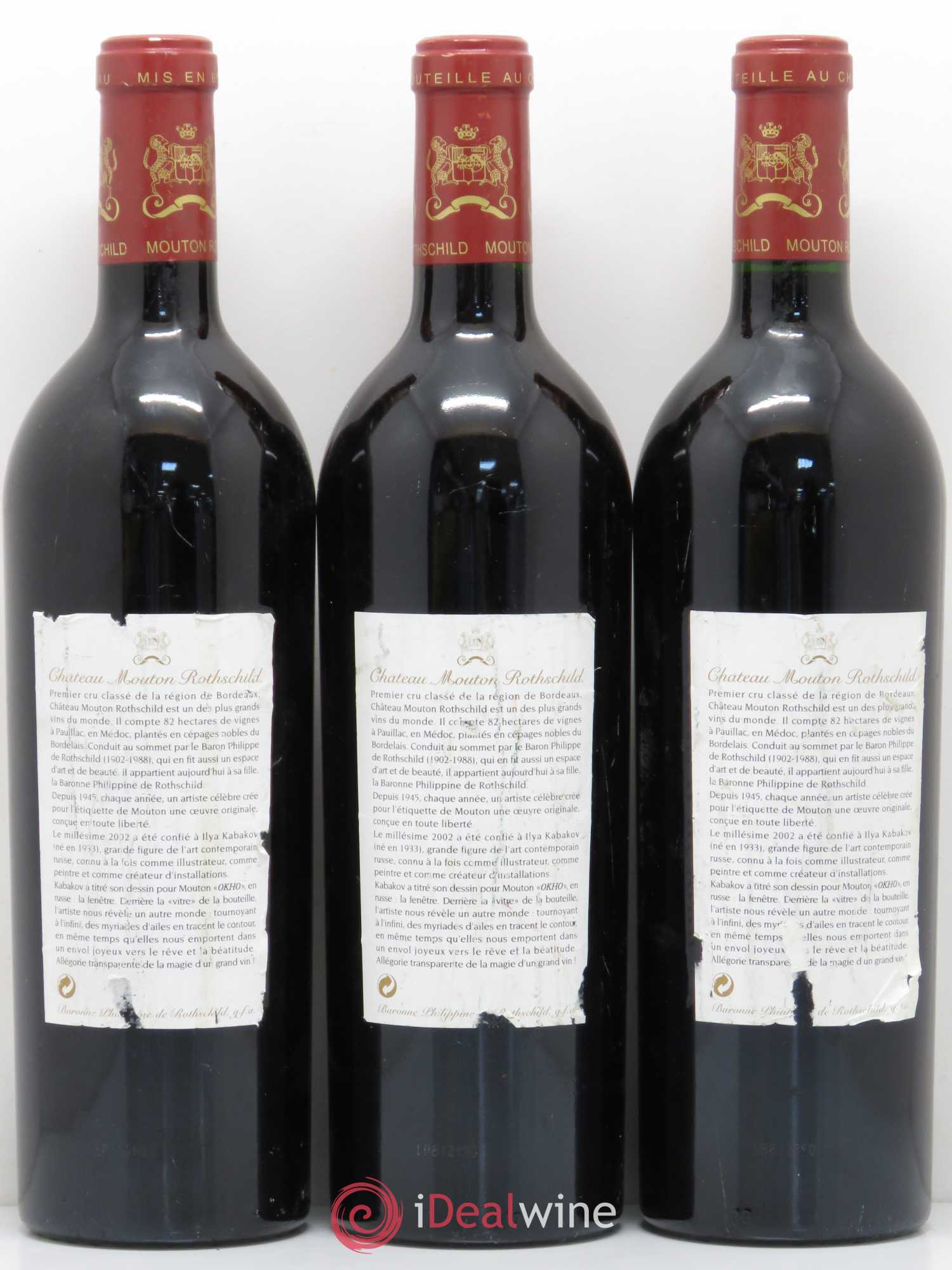 Château Mouton Rothschild 1er Grand Cru Classé 2002 - Lot de 3 bouteilles - 1