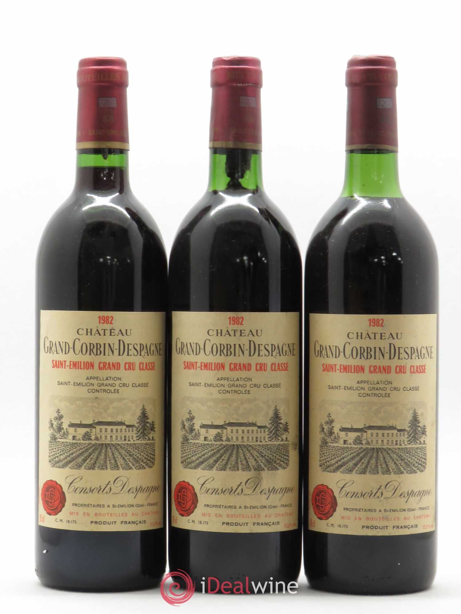 Château Grand Corbin Despagne Grand Cru Classé 1982 - Lot de 3 bouteilles - 0