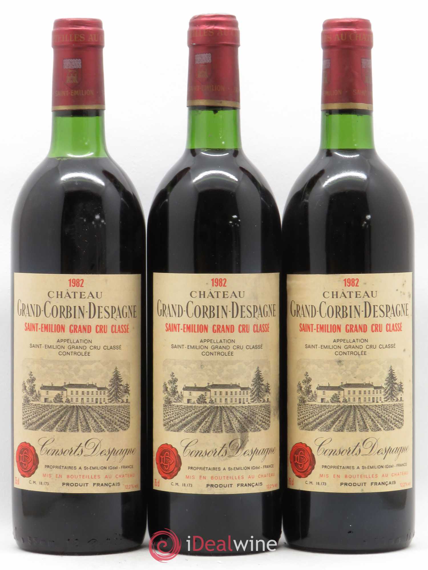 Château Grand Corbin Despagne Grand Cru Classé 1982 - Lot de 3 bouteilles - 0