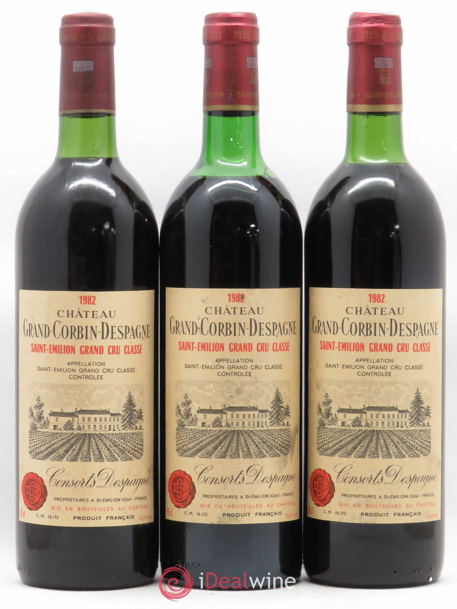 Château Grand Corbin Despagne Grand Cru Classé 1982 - Lot de 3 bouteilles - 0