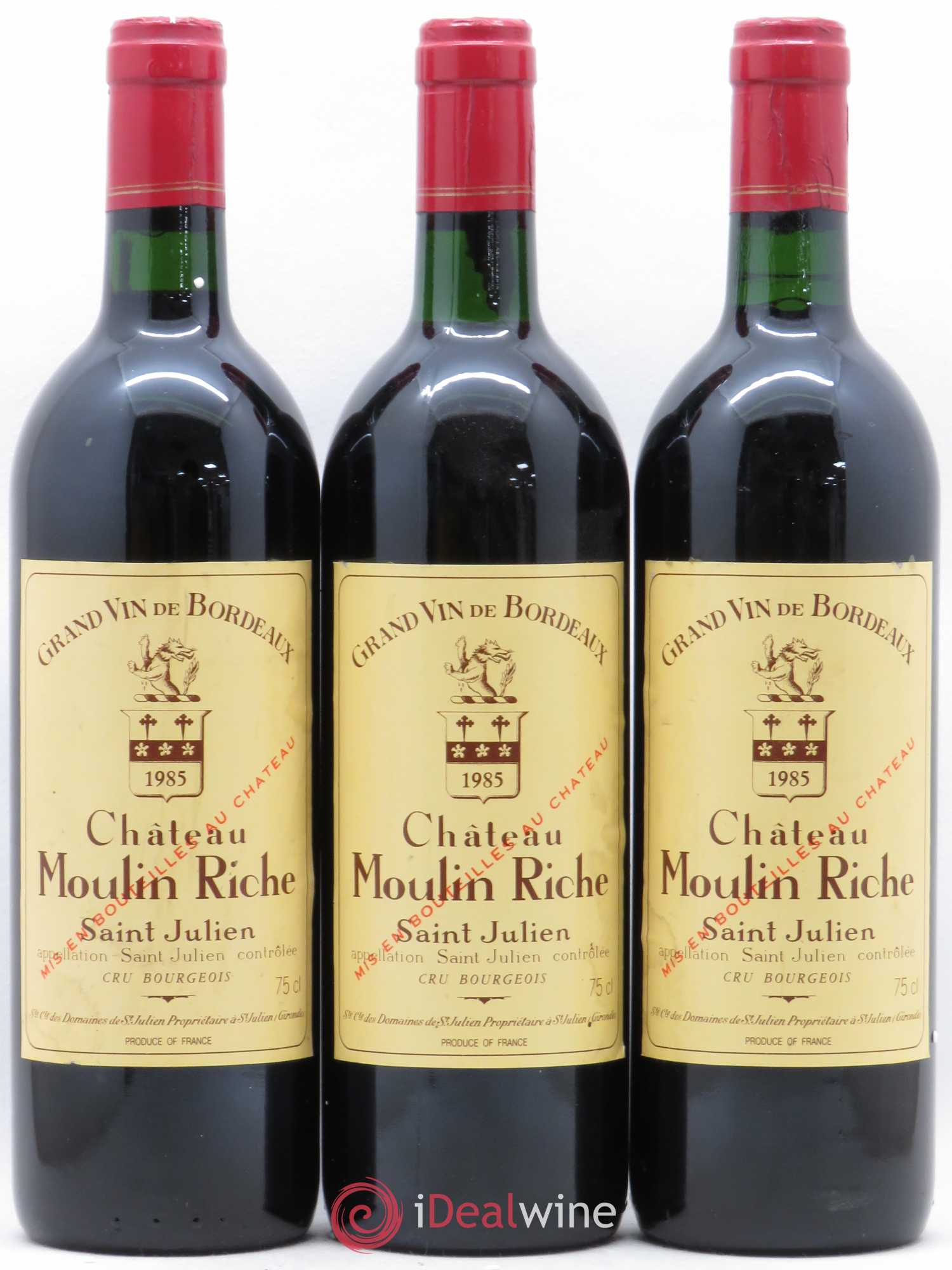 Château Moulin Riche 1985 - Lot de 3 bouteilles - 0