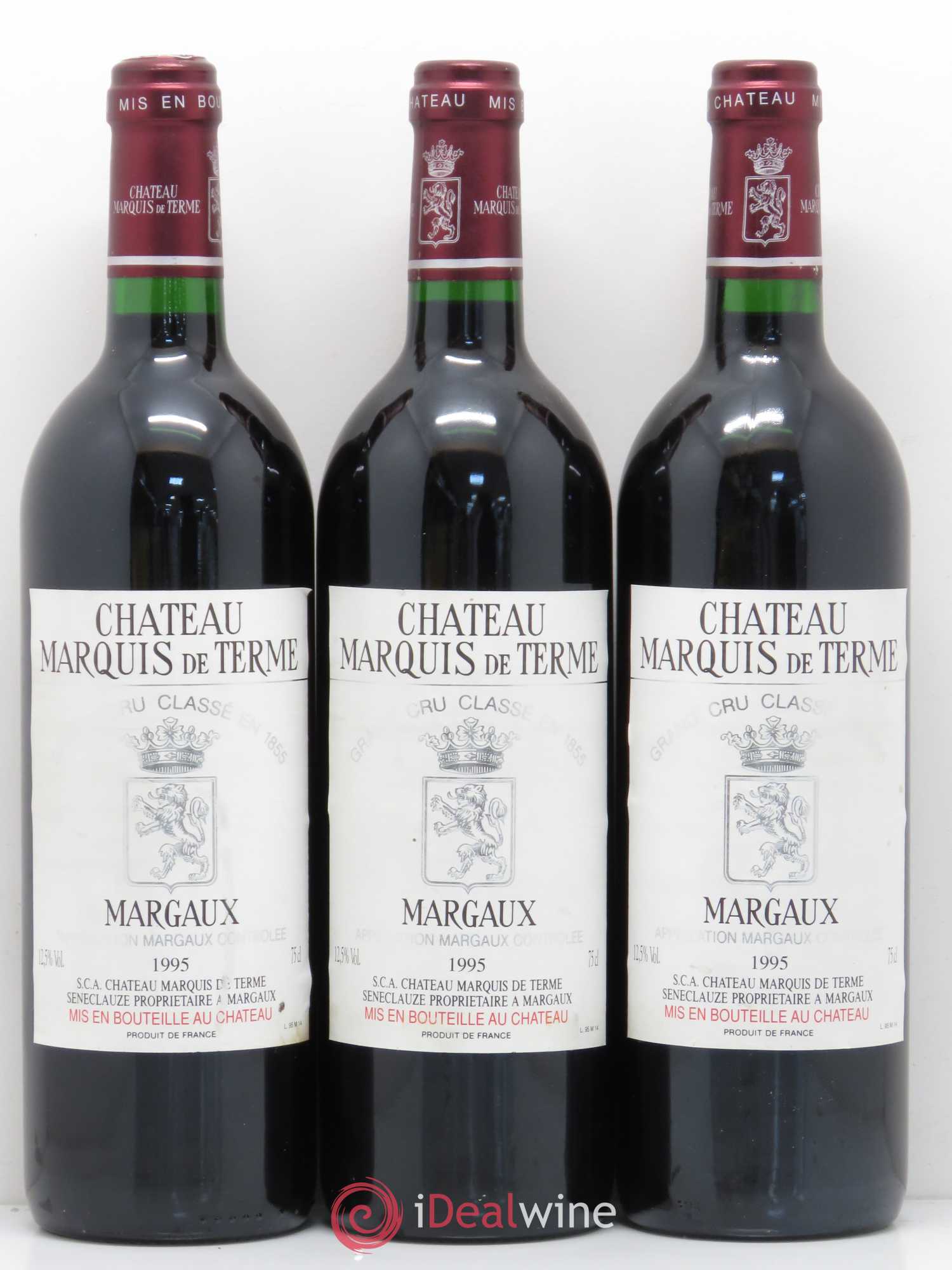 Château Marquis de Terme 4ème Grand Cru Classé 1995 - Lot de 3 bouteilles - 0