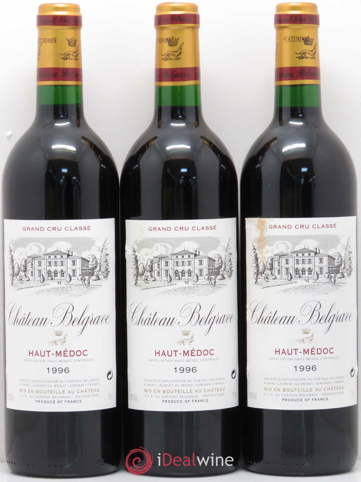 Château Belgrave 5ème Grand Cru Classé 1996 - Lot de 3 bouteilles - 0