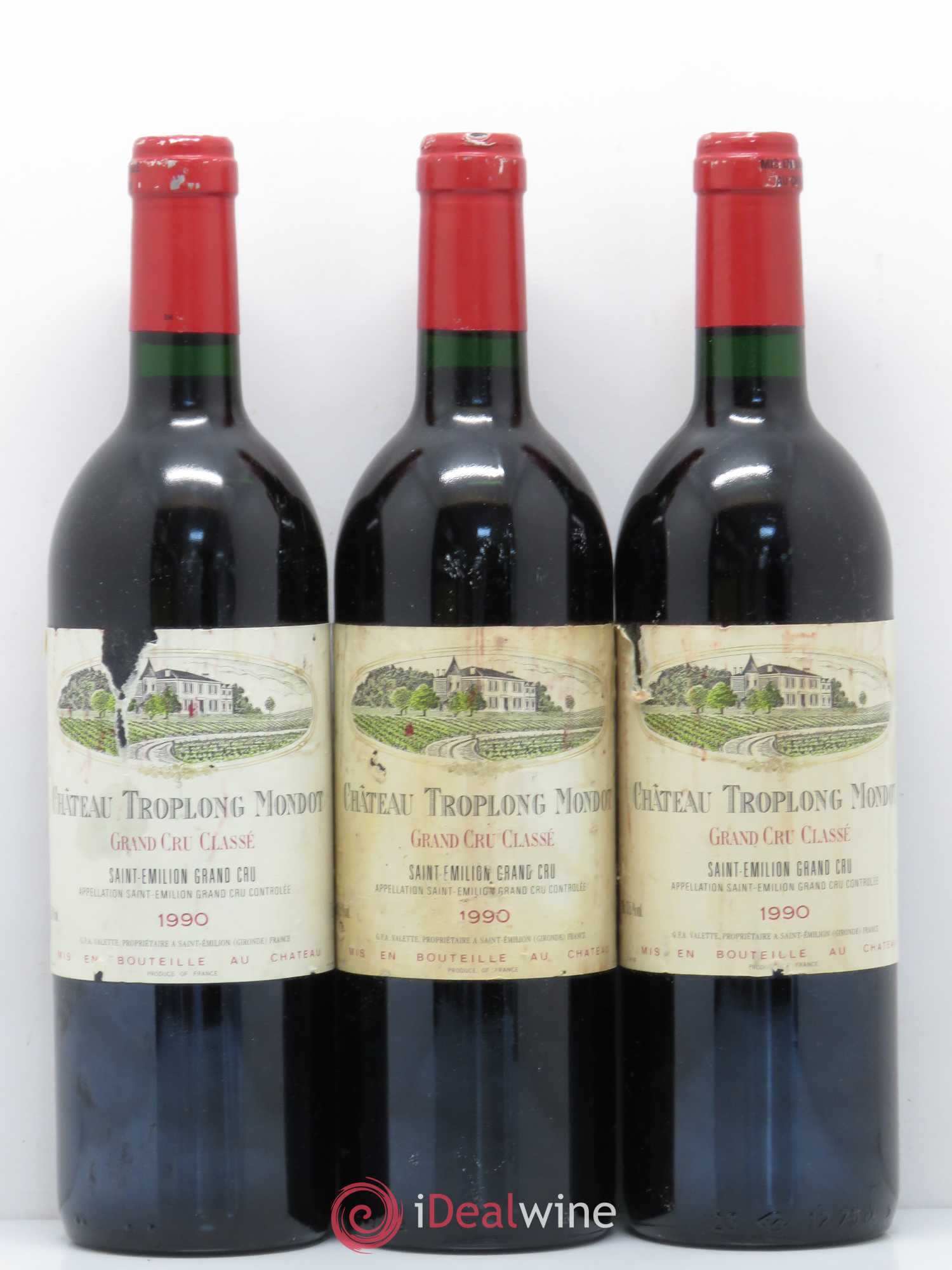Château Troplong Mondot 1er Grand Cru Classé B 1990 - Lot de 3 bouteilles - 0