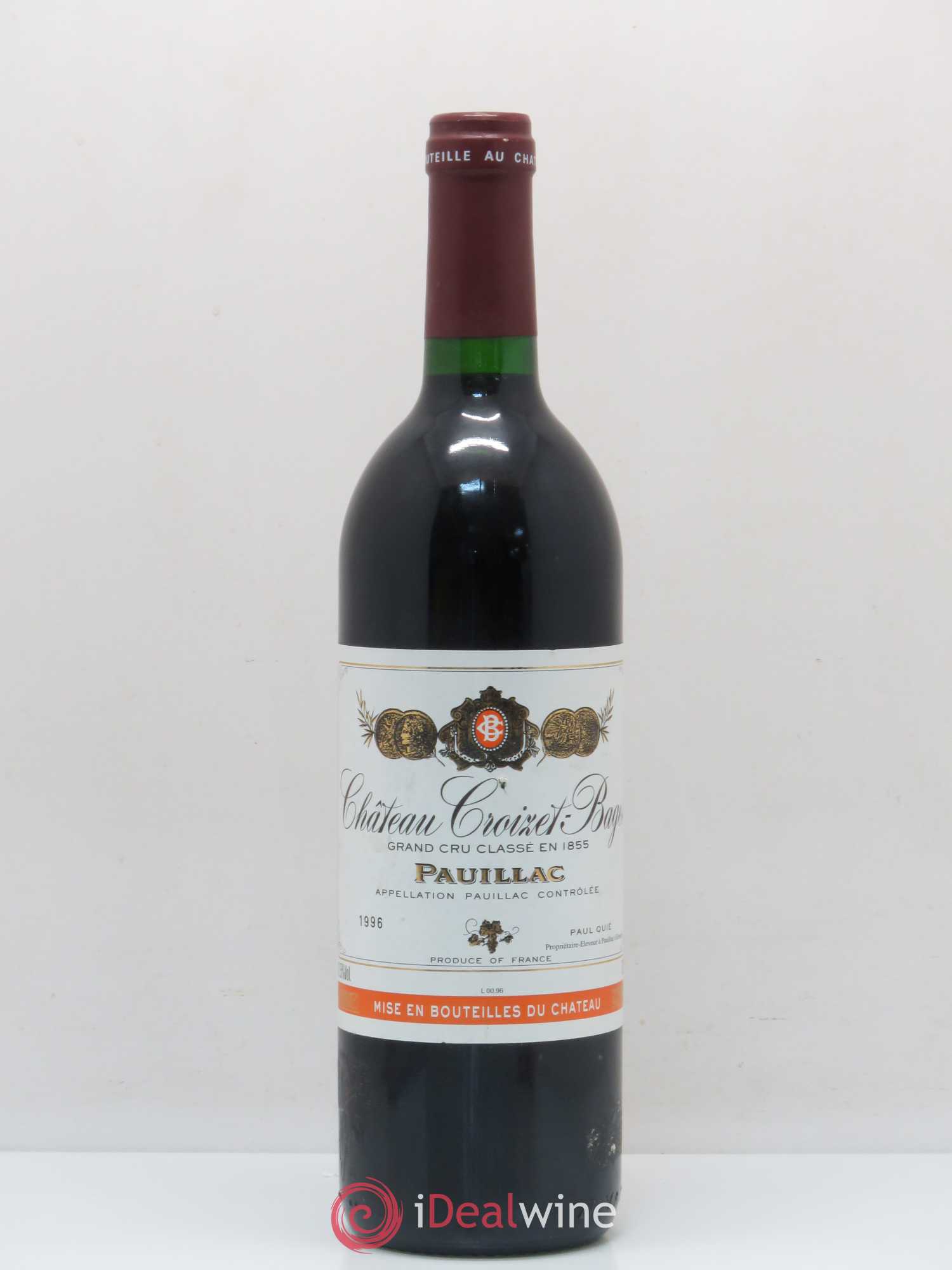 Château Croizet Bages 5ème Grand Cru Classé 1996 - Lot de 1 bouteille - 0