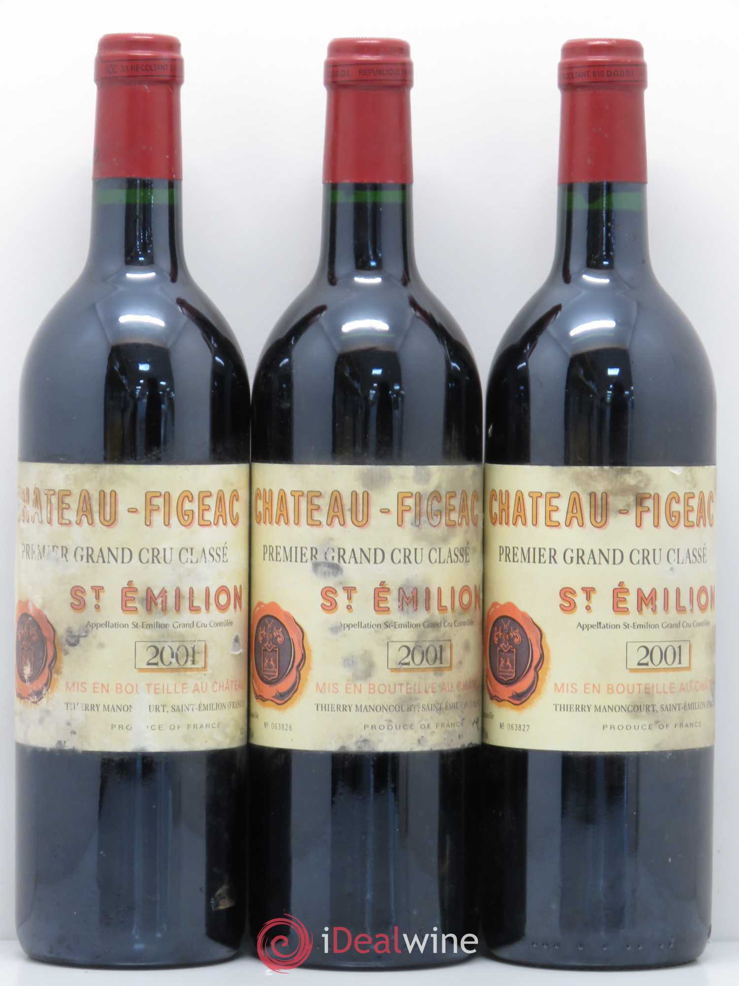 Château Figeac 1er Grand Cru Classé A 2001 - Lot de 3 bouteilles - 0