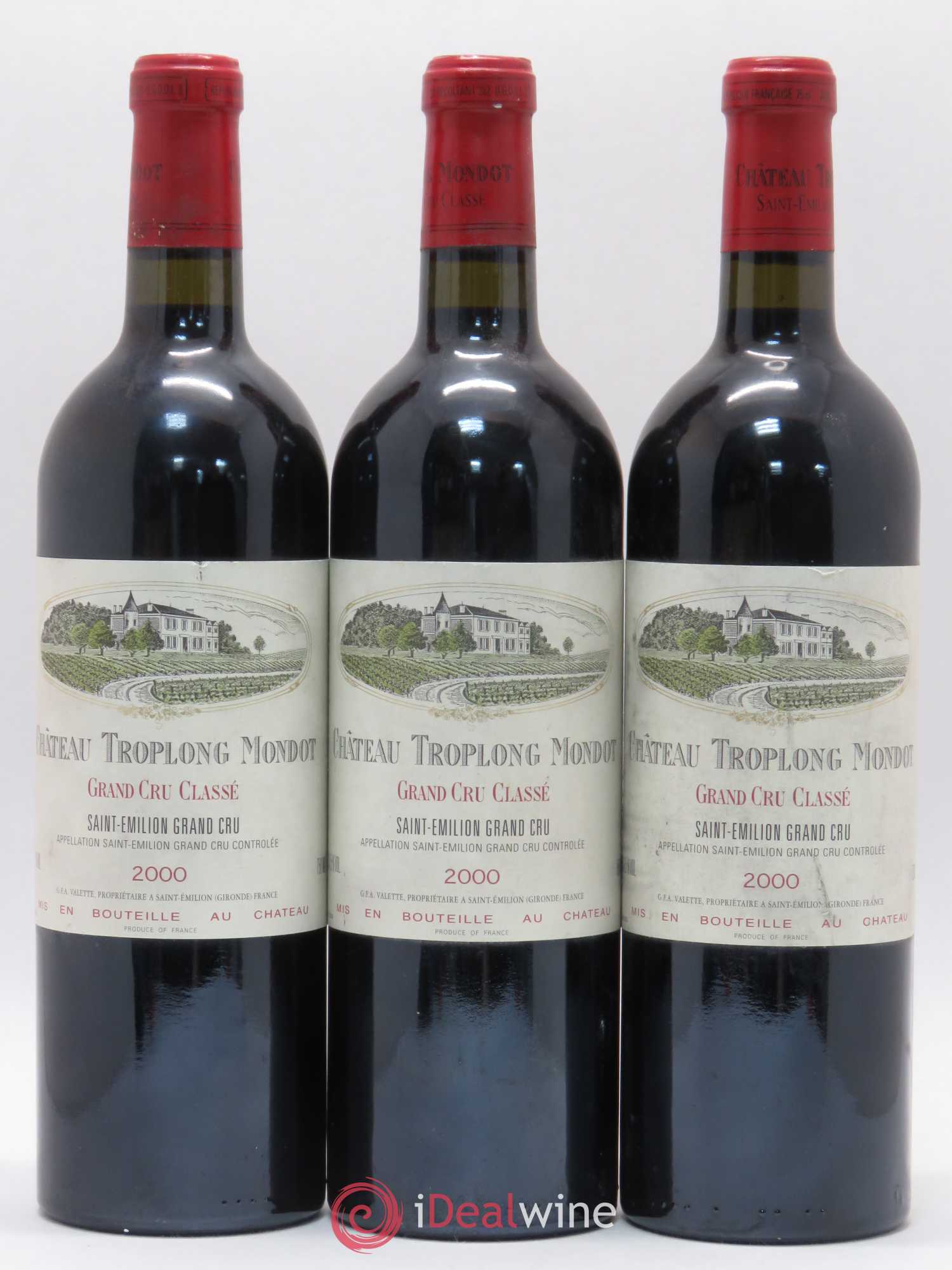 Château Troplong Mondot 1er Grand Cru Classé B 2000 - Lot de 3 bouteilles - 0