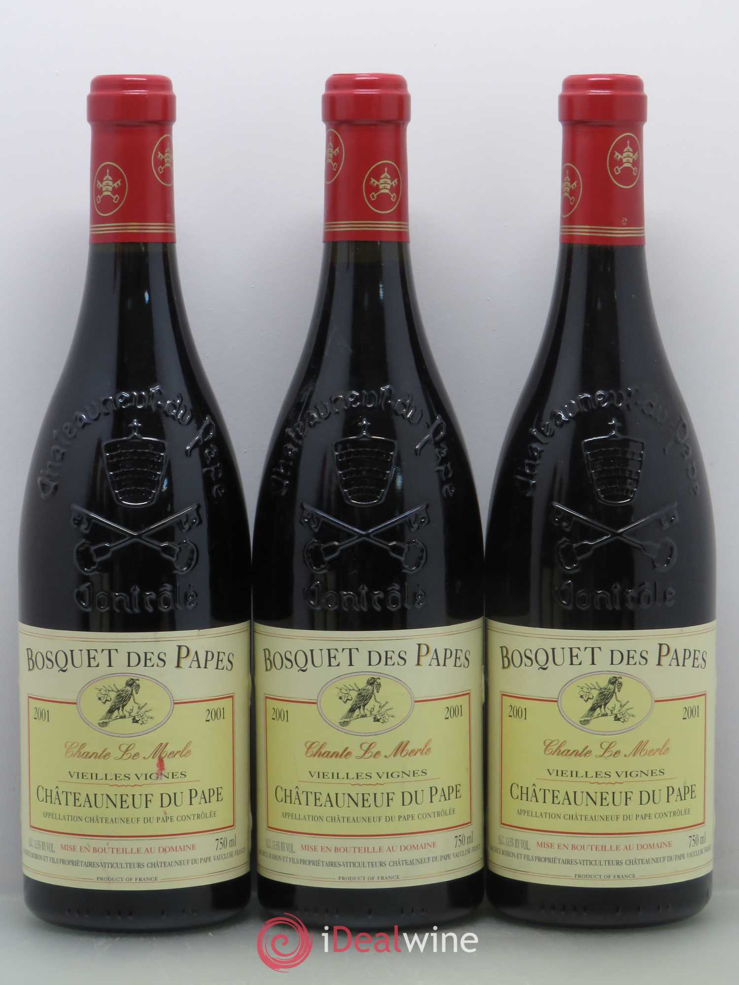 Châteauneuf-du-Pape Bosquet des Papes Chante Le Merle Vieilles Vignes Famille Boiron (sans prix de réserve) 2001 - Lot de 6 bouteilles - 1