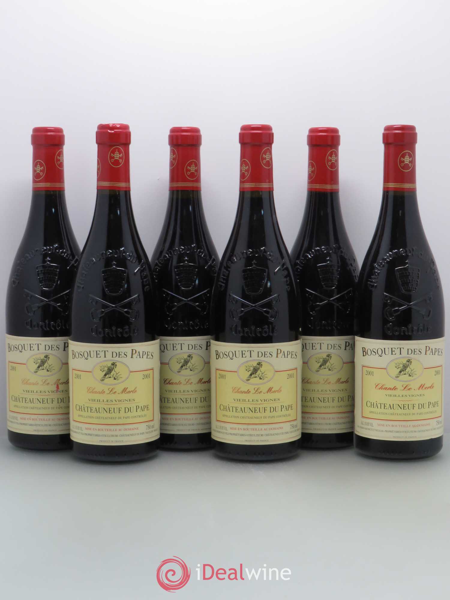 Châteauneuf-du-Pape Bosquet des Papes Chante Le Merle Vieilles Vignes Famille Boiron (sans prix de réserve) 2001 - Lot de 6 bouteilles - 0