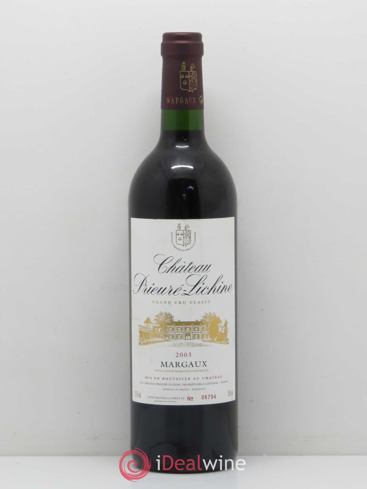 Château Prieuré Lichine 4ème Grand Cru Classé 2003 - Lot de 1 bouteille - 0