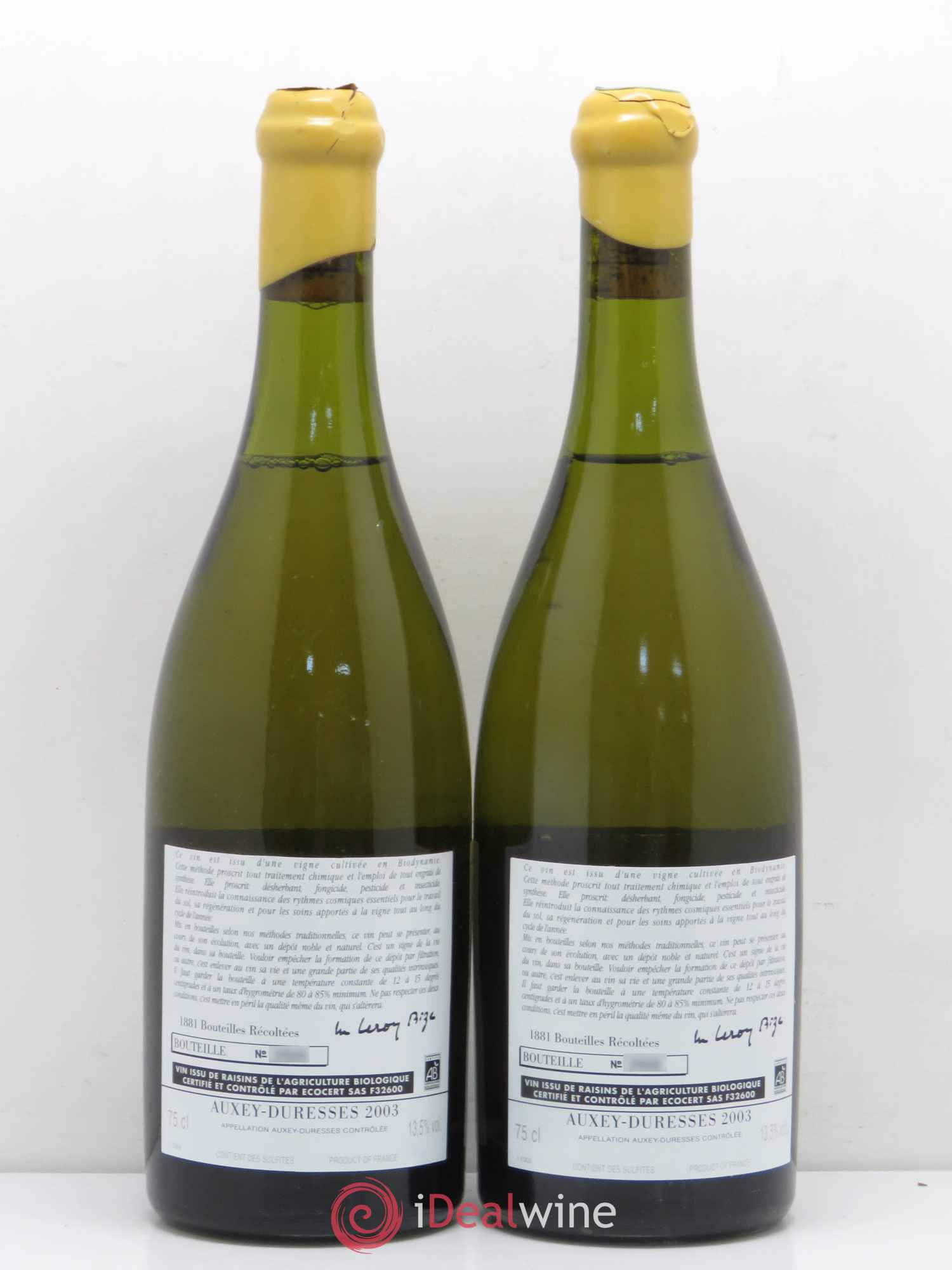 Auxey-Duresses Domaine d'Auvenay (sans prix de réserve) 2003 - Posten von 2 Flaschen - 1