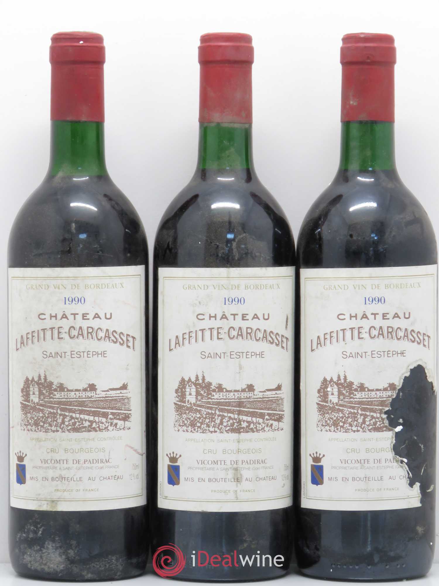 Château Laffitte Carcasset Cru Bourgeois 1990 - Lot de 3 bouteilles - 0