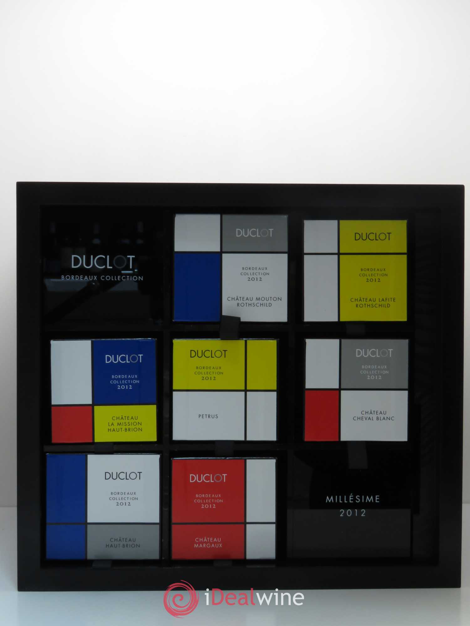 Caisse Duclot collection Mondrian (1 Petrus - 1 Mouton Rothschild - 1 Lafite Rothschild - 1 La Mission Haut Brion - 1 Haut Brion - 1 Margaux - 1 Cheval blanc) 2012 - Posten von 1 Flasche - 10