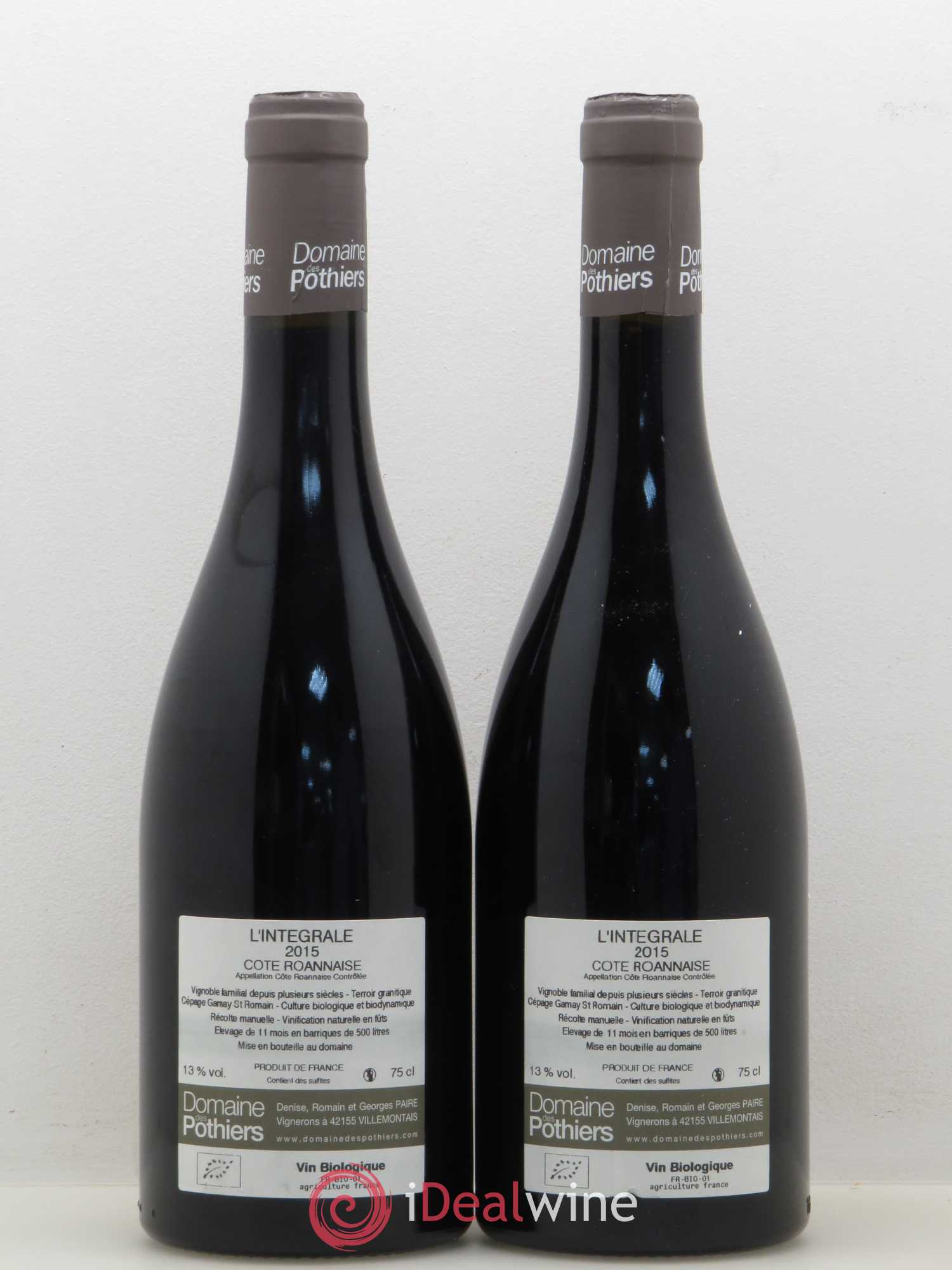 Côte Roannaise L'Intégrale Domaine des Pothiers (sans prix de réserve) 2015 - Lot de 2 bouteilles - 1