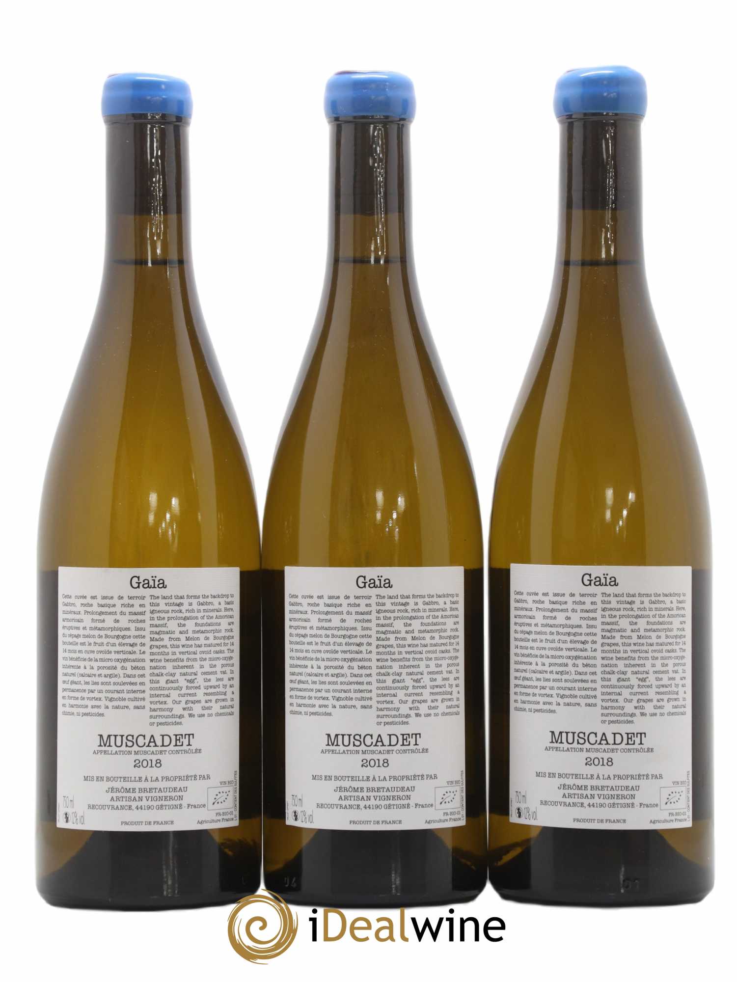 Muscadet-Sèvre-et-Maine Gaia Jérôme Bretaudeau - Domaine de Bellevue (sans prix de réserve) 2018 - Lot de 3 bouteilles - 1