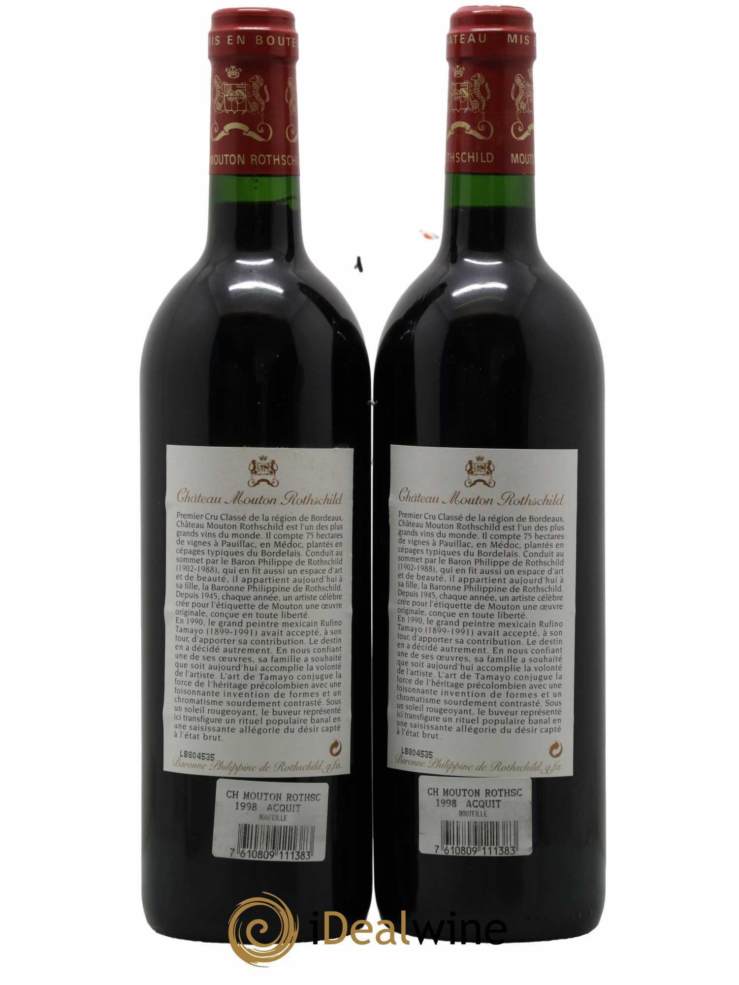 Château Mouton Rothschild 1er Grand Cru Classé 1998 - Lot de 2 bouteilles - 1