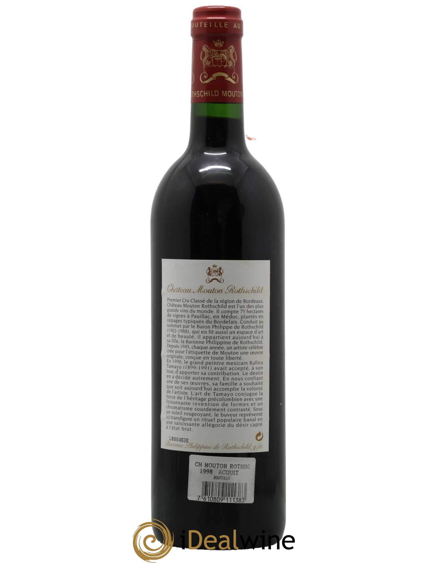 Château Mouton Rothschild 1er Grand Cru Classé 1998 - Lot de 1 bouteille - 1