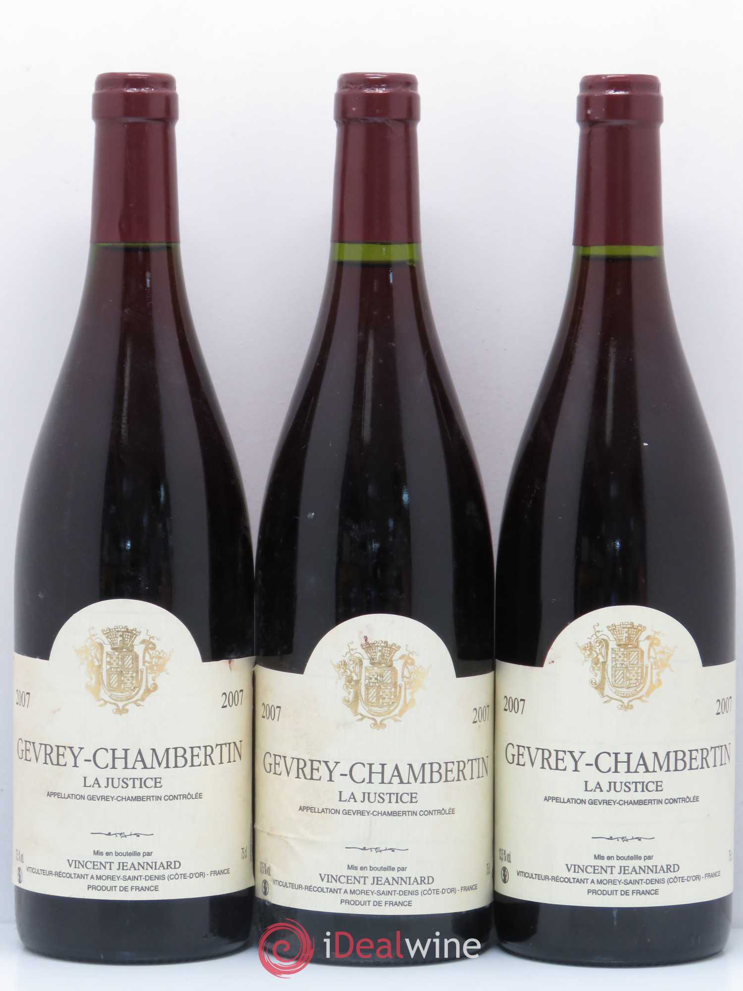 Gevrey-Chambertin La Justice Vincent Jeanniard 2007 - Posten von 3 Flaschen - 0