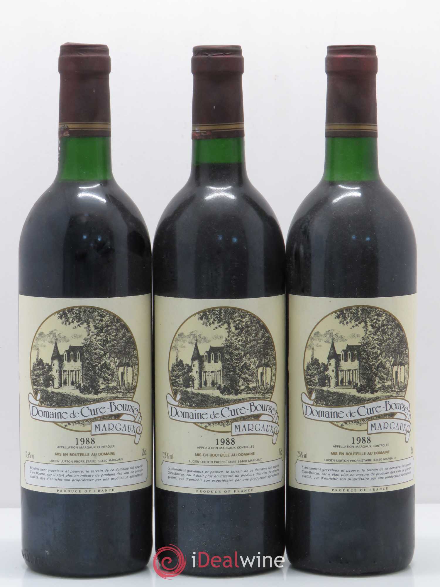Bordeaux Margaux Domaine de Cure Bourse (sans prix de réserve) 1988 - Lot de 6 bouteilles - 1
