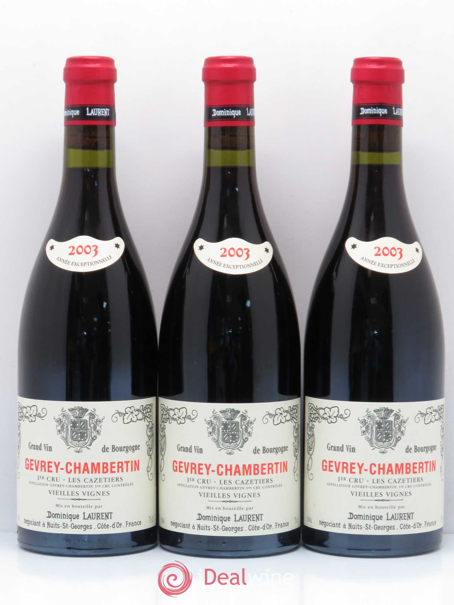 Gevrey-Chambertin 1er Cru Les Cazetiers Vieilles Vignes Dominique Laurent Vieilles vignes 2003 - Lot de 3 bouteilles - 0