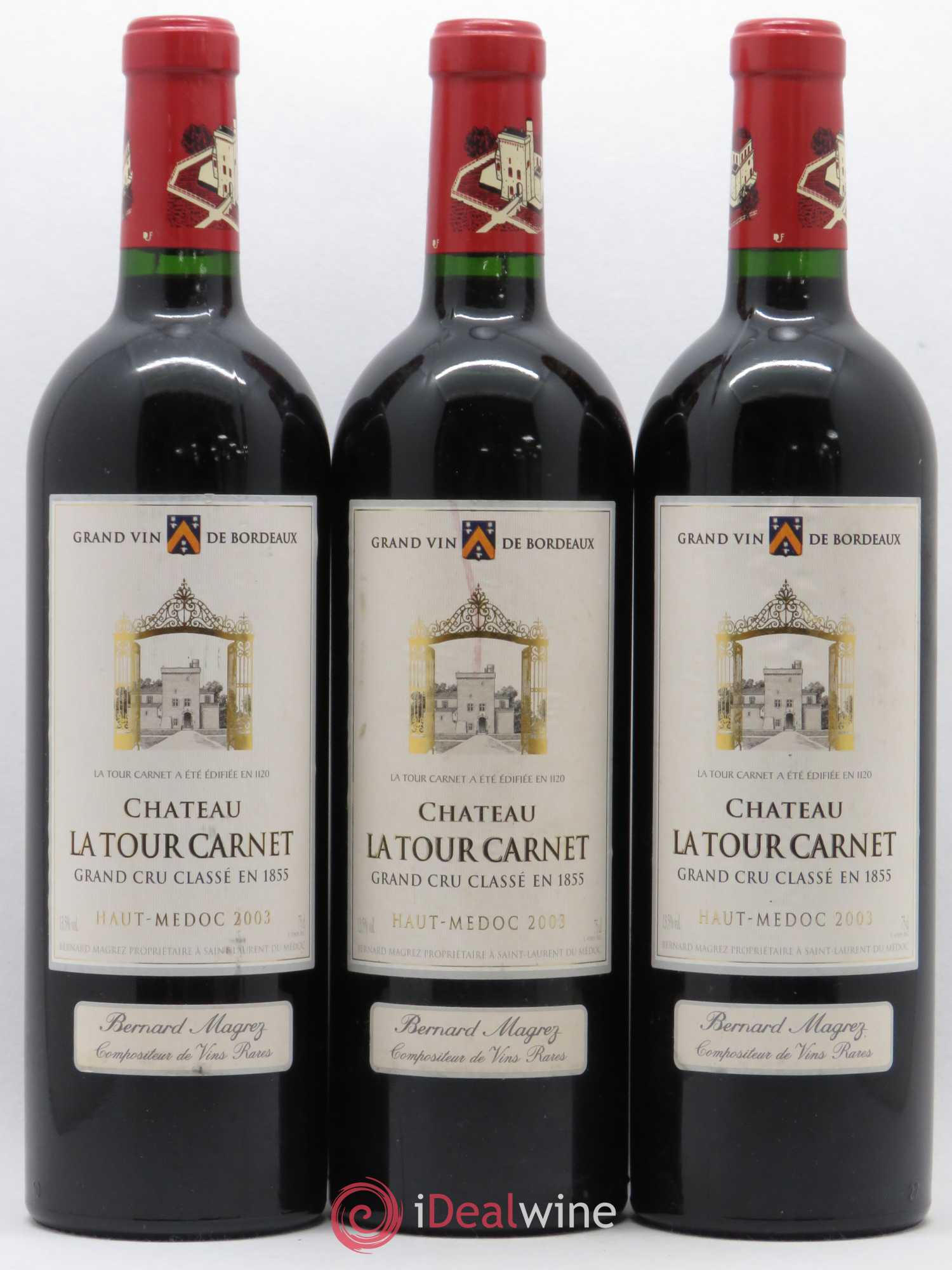 Château la Tour Carnet 4ème Grand Cru Classé 2003 - Lot de 3 bouteilles - 0
