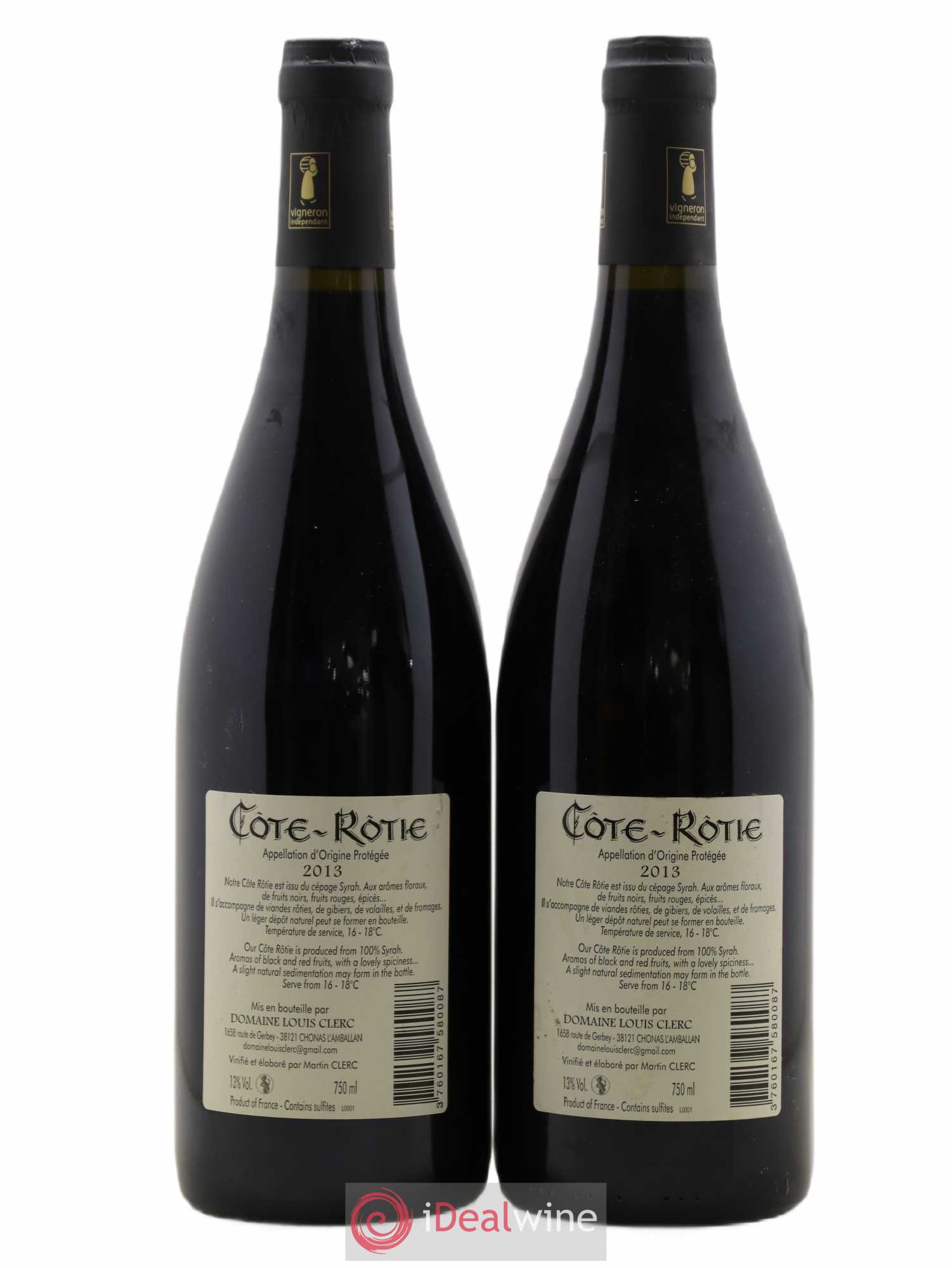 Côte-Rôtie Domaine Louis Clerc 2013 - Lot de 2 bouteilles - 1