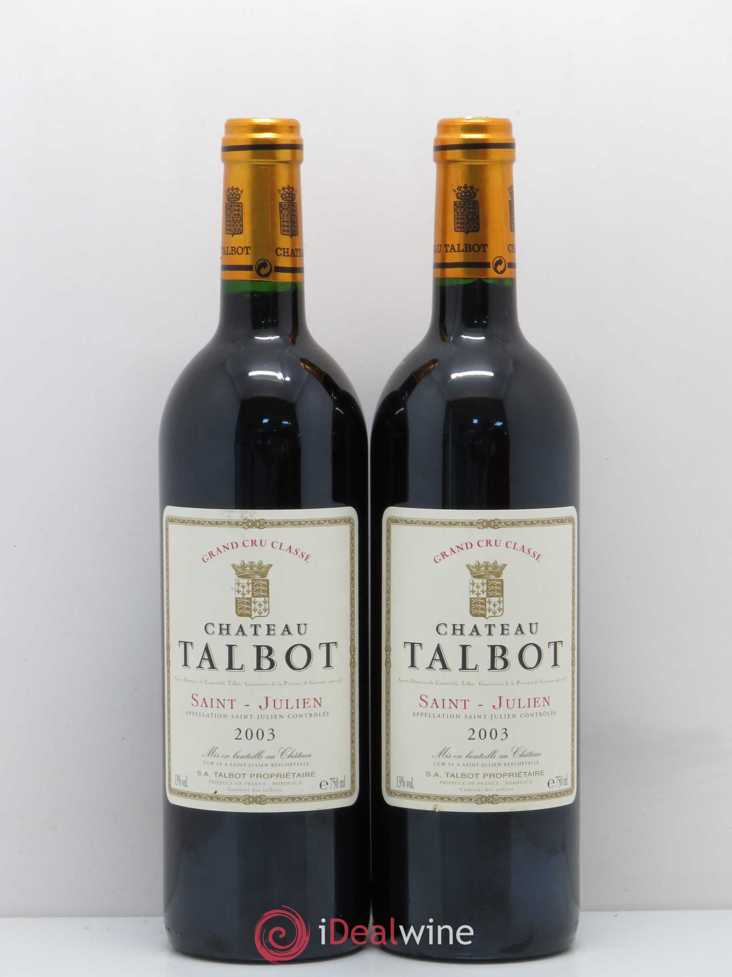 Château Talbot 4ème Grand Cru Classé 2003 - Lot de 2 bouteilles - 0