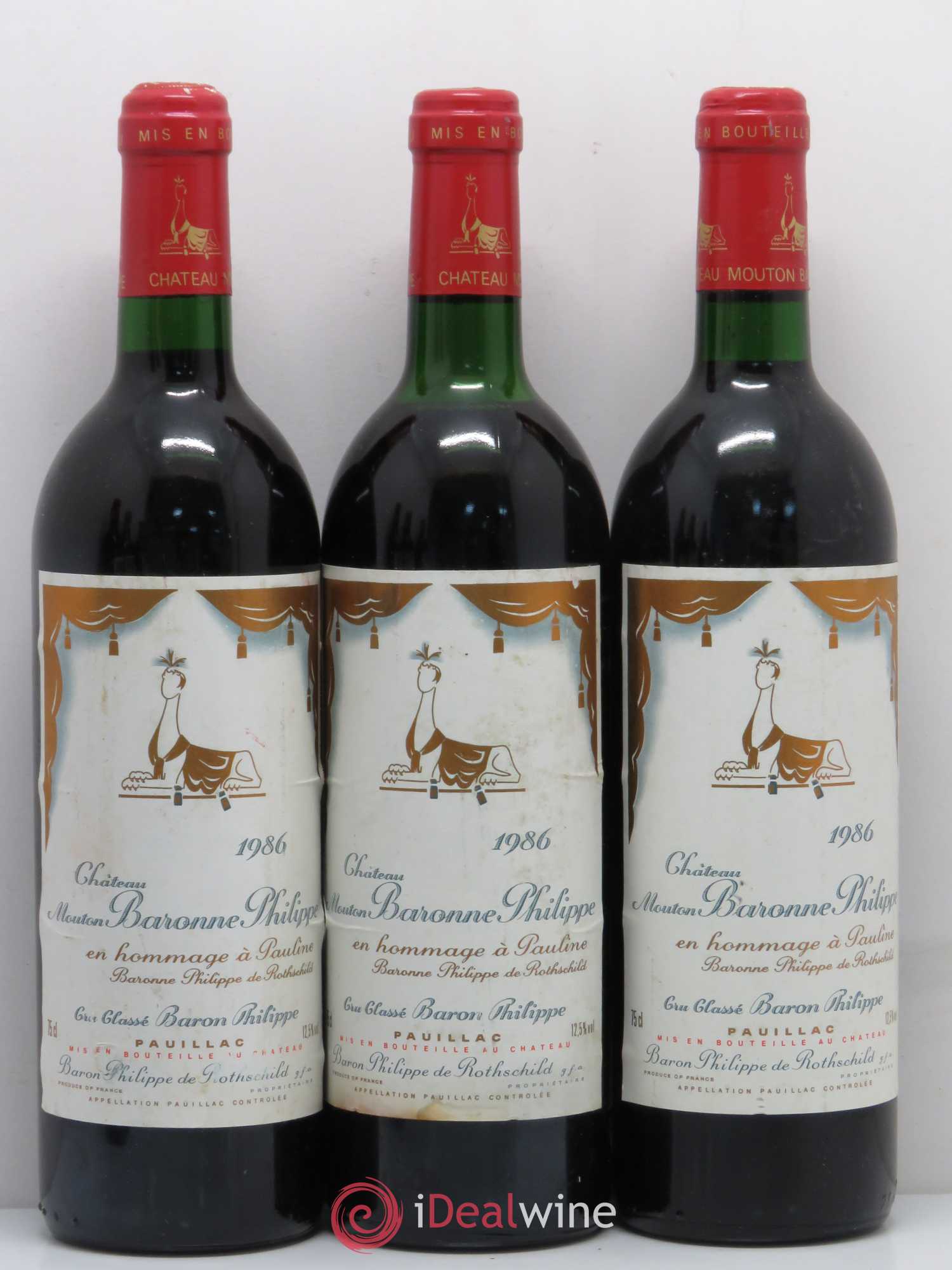 Château d' Armailhac - Mouton Baron(ne) Philippe 5ème Grand Cru Classé 1986 - Lot de 6 bouteilles - 1