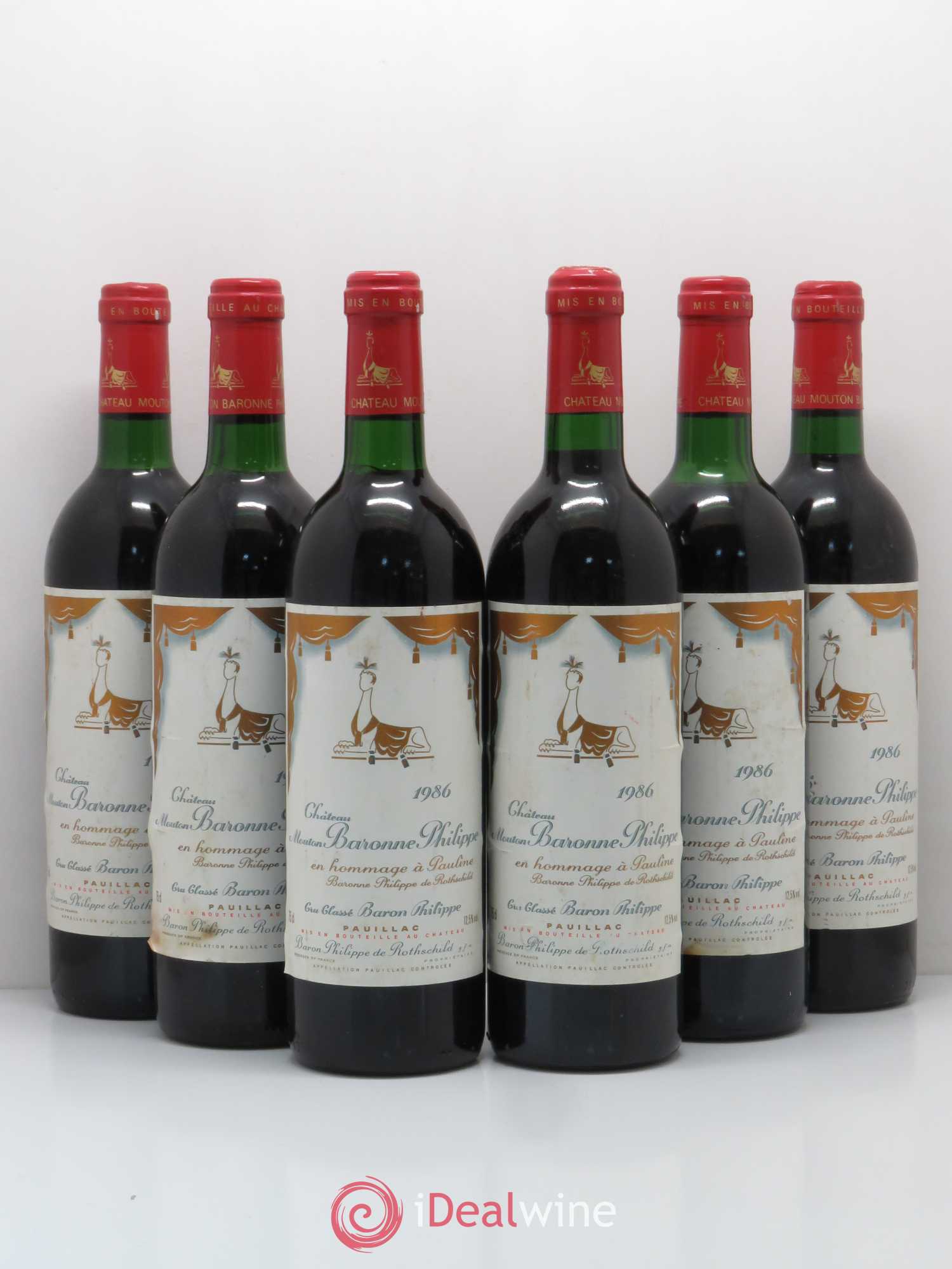 Château d' Armailhac - Mouton Baron(ne) Philippe 5ème Grand Cru Classé 1986 - Lot de 6 bouteilles - 0