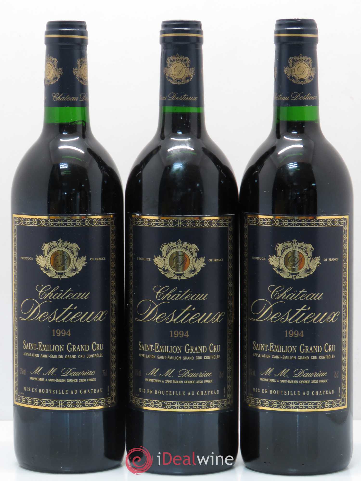 Château Destieux Grand Cru Classé 1994 - Lot de 3 bouteilles - 0