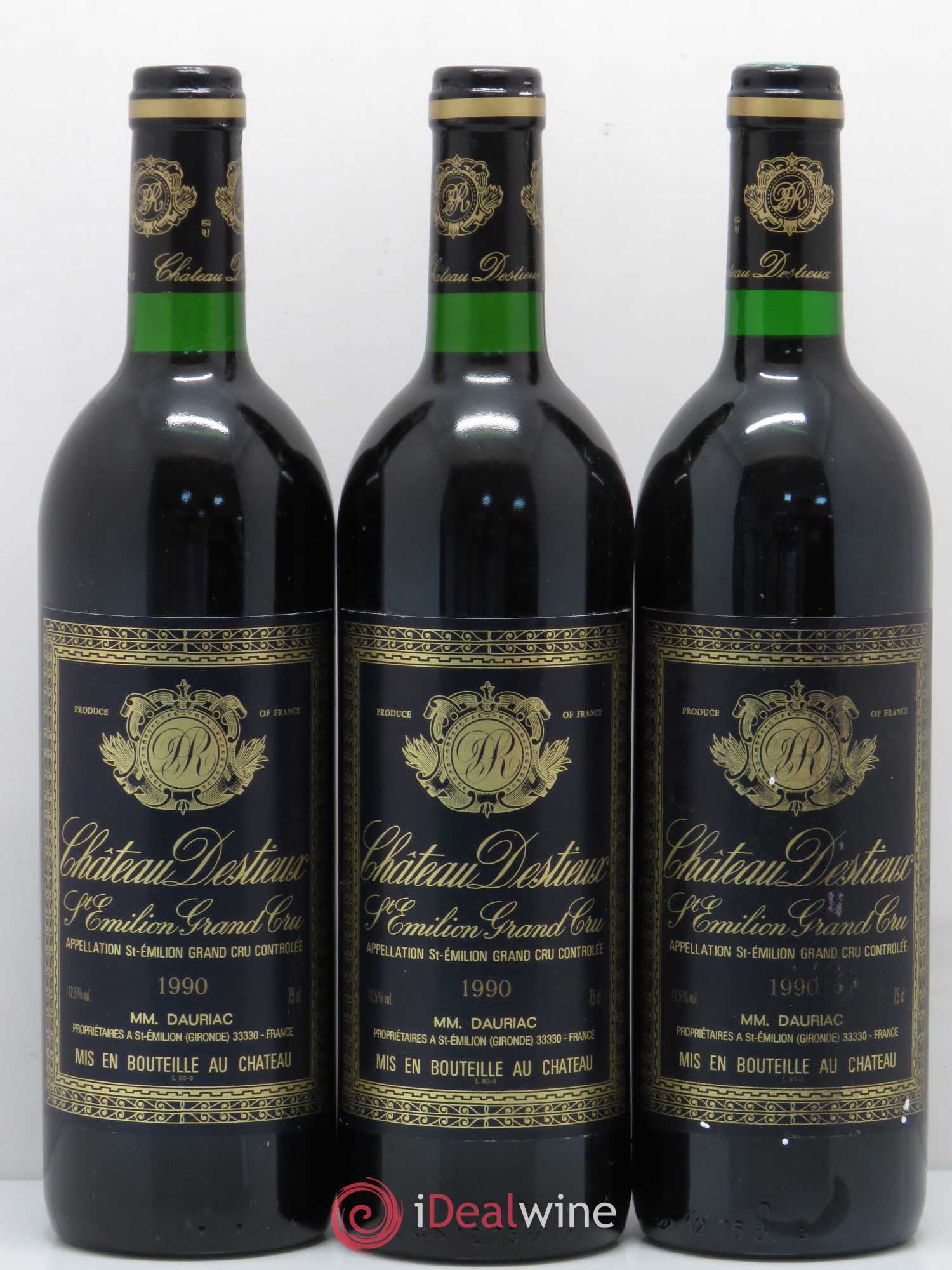 Château Destieux Grand Cru Classé 1990 - Lot de 3 bouteilles - 0