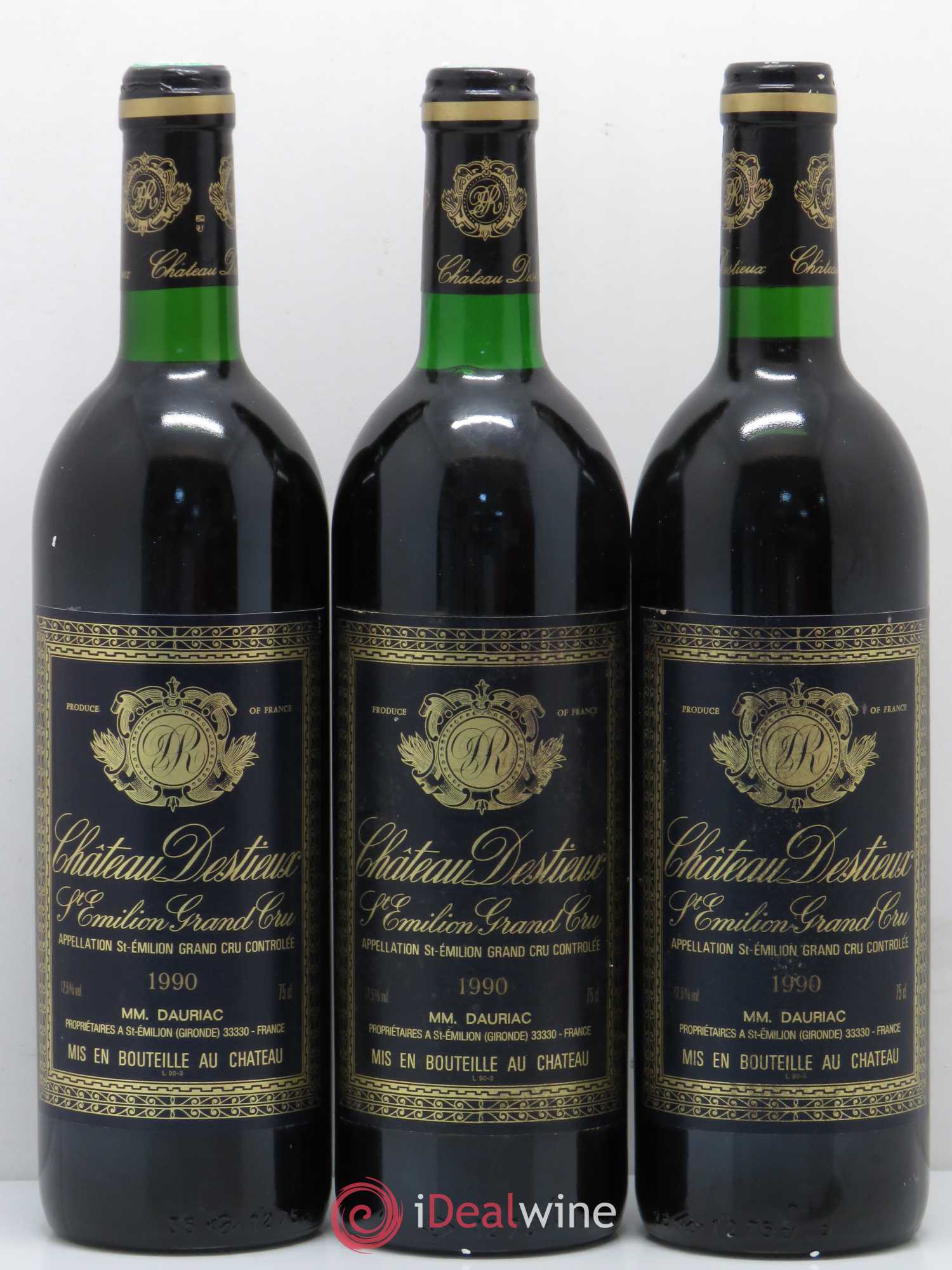 Château Destieux Grand Cru Classé 1990 - Lot de 3 bouteilles - 0