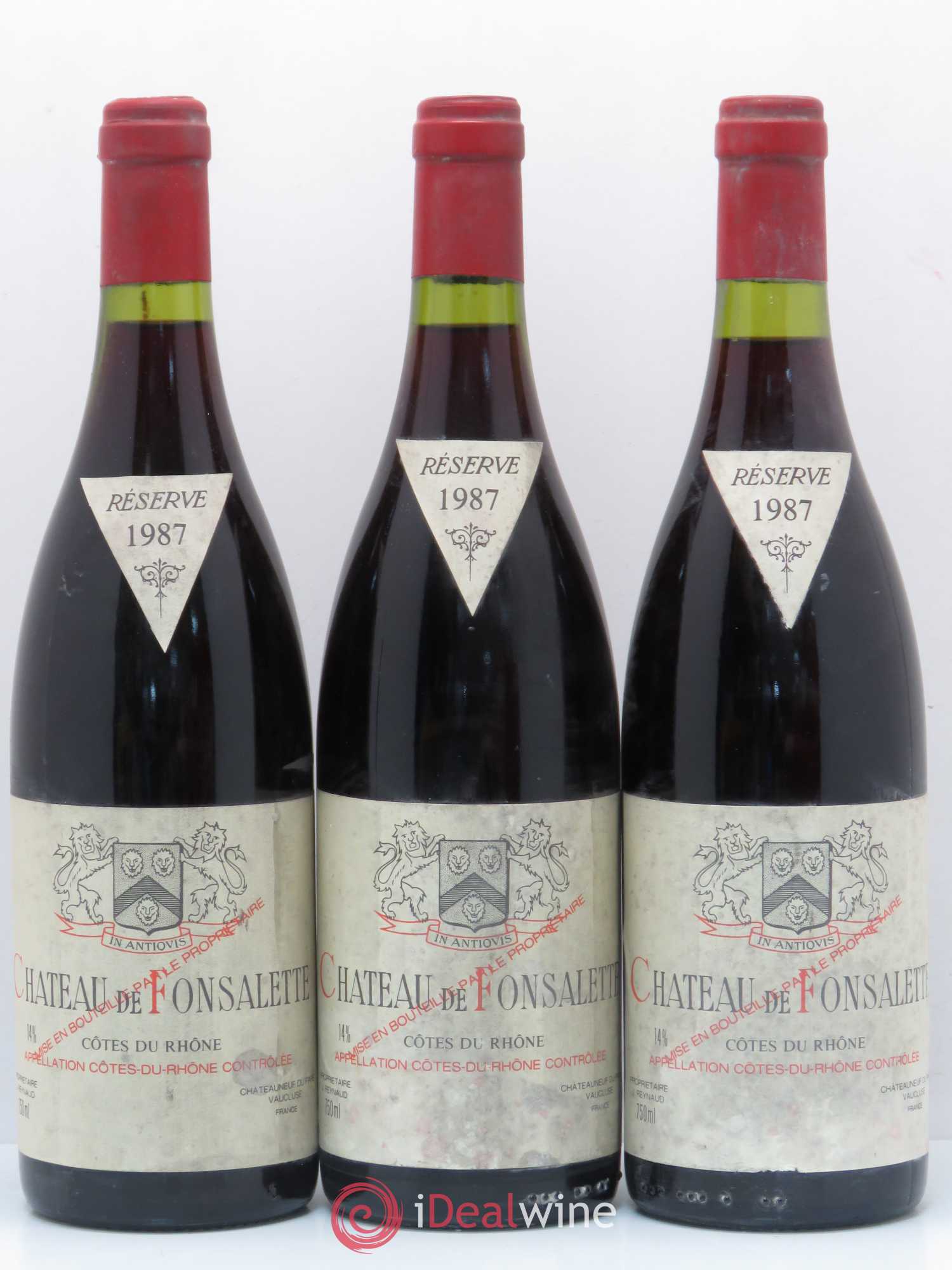 Côtes-du-Rhône Château de Fonsalette Emmanuel Reynaud 1987 - Lot de 3 bouteilles - 0