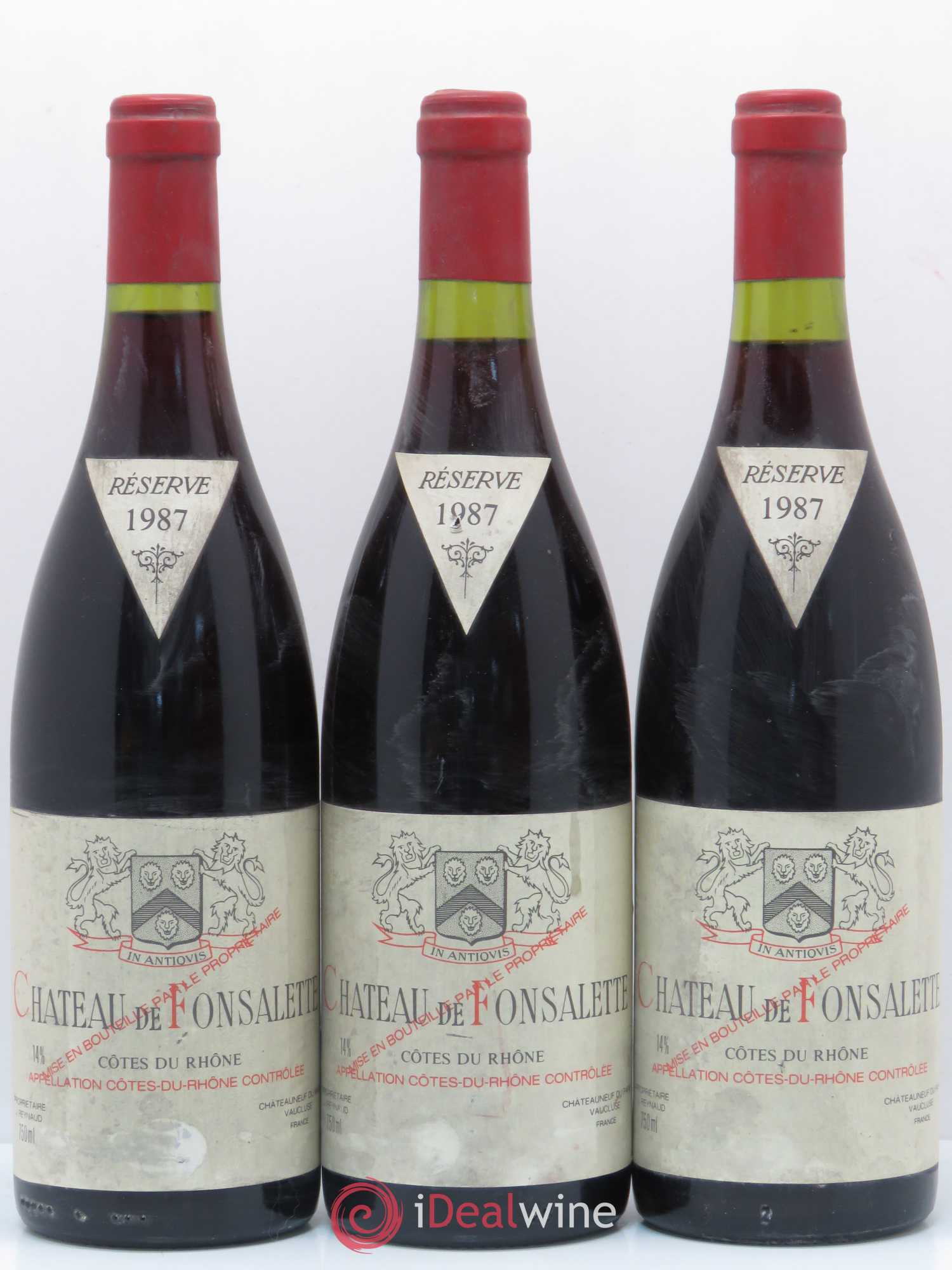 Côtes-du-Rhône Château de Fonsalette Emmanuel Reynaud 1987 - Lot de 3 bouteilles - 0