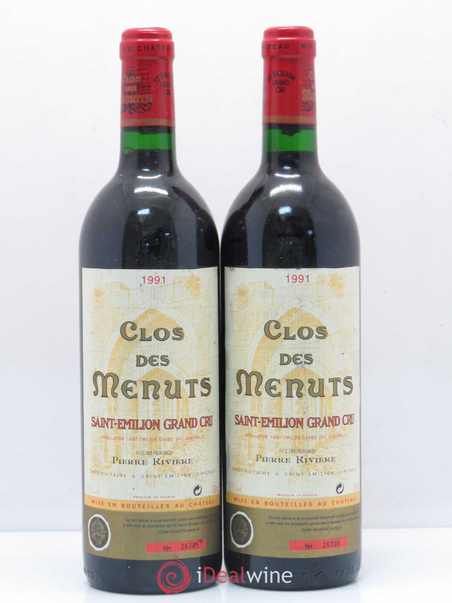 Saint-Émilion Grand Cru Clos des Menuts 1991 - Posten von 2 Flaschen - 0