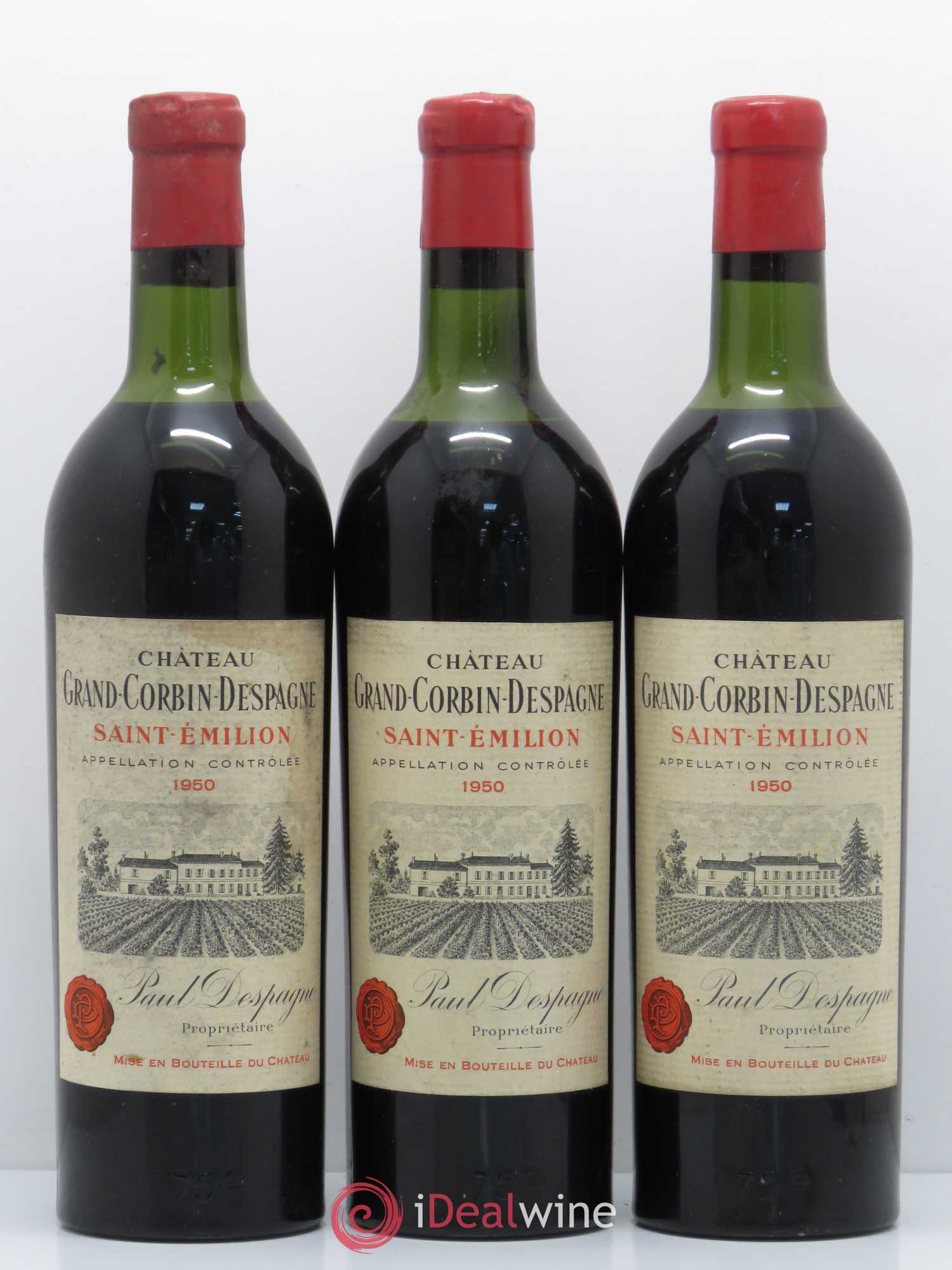 Château Grand Corbin Despagne Grand Cru Classé 1950 - Lot de 3 bouteilles - 0