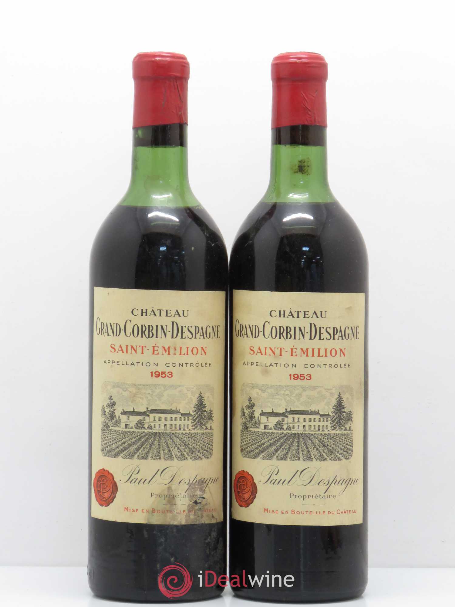 Château Grand Corbin Despagne Grand Cru Classé 1953 - Lot de 2 bouteilles - 0