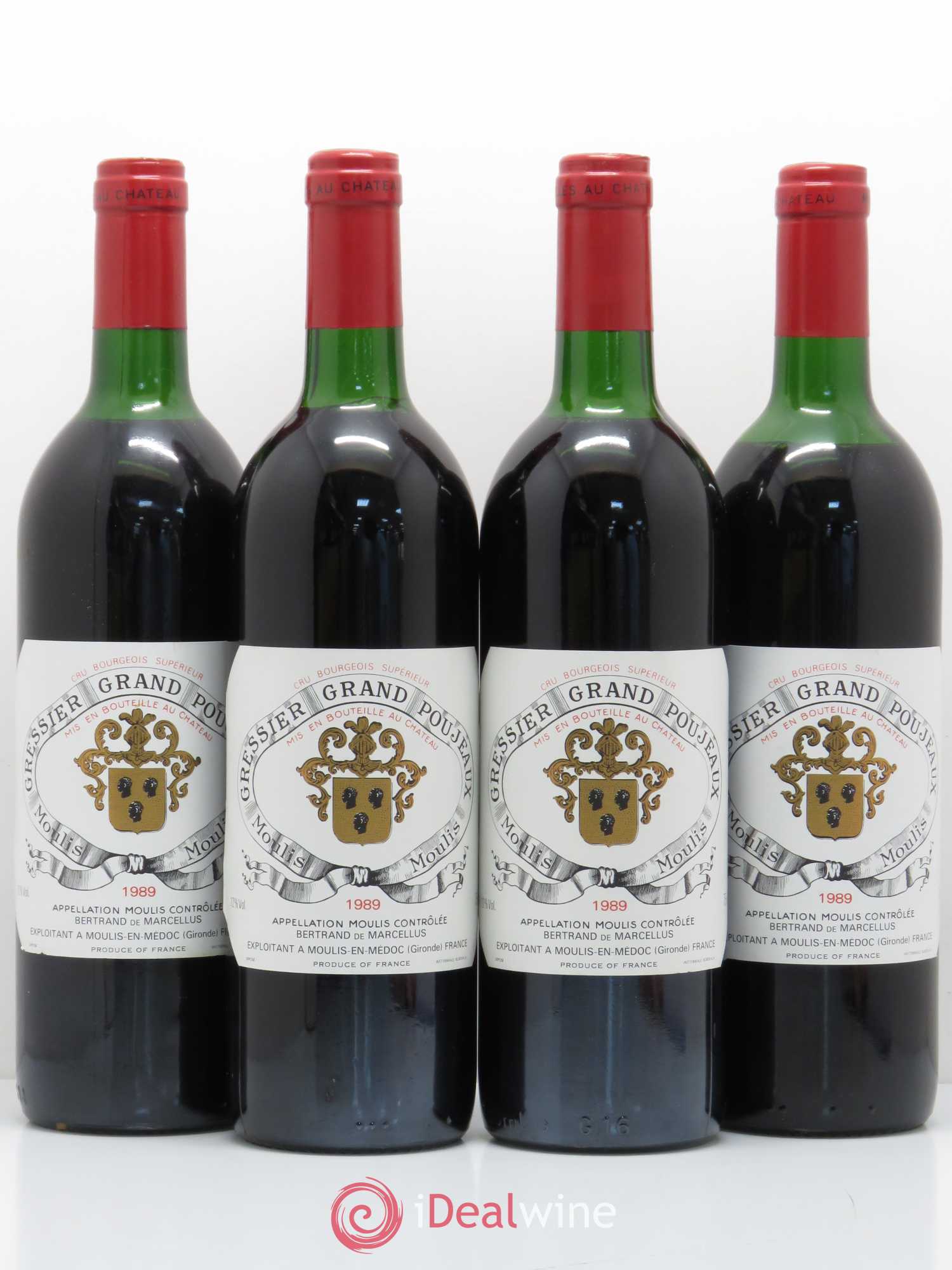 Château Gressier Grand Poujeaux Cru Bourgeois 1989 - Lot de 4 bouteilles - 0