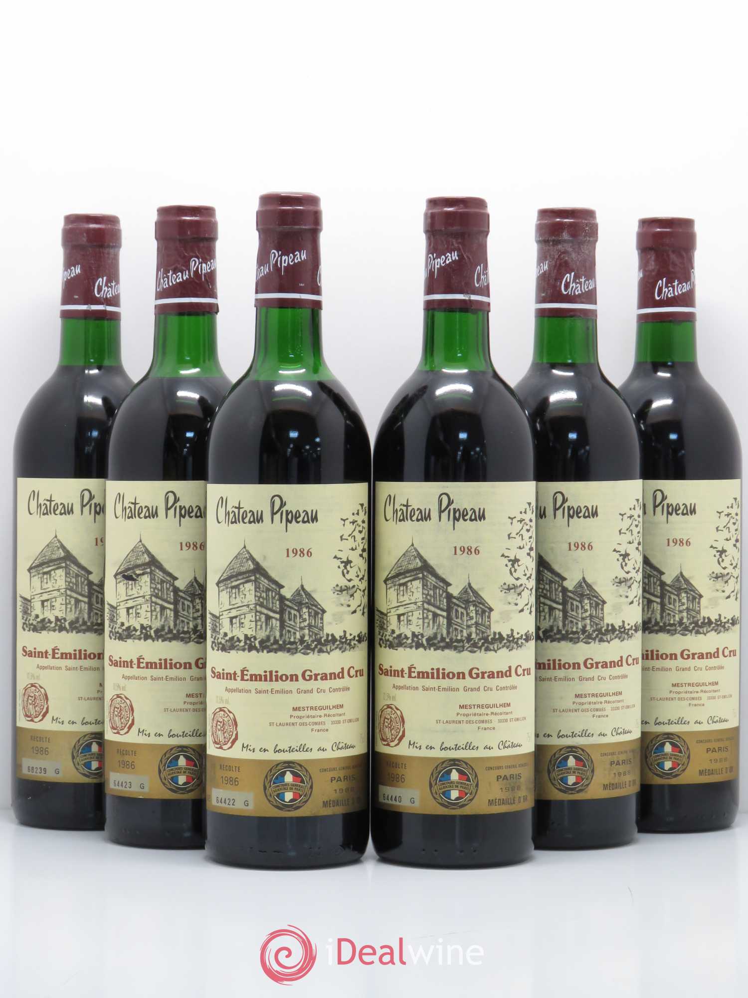 Château Pipeau 1986 - Lot de 6 bouteilles - 0