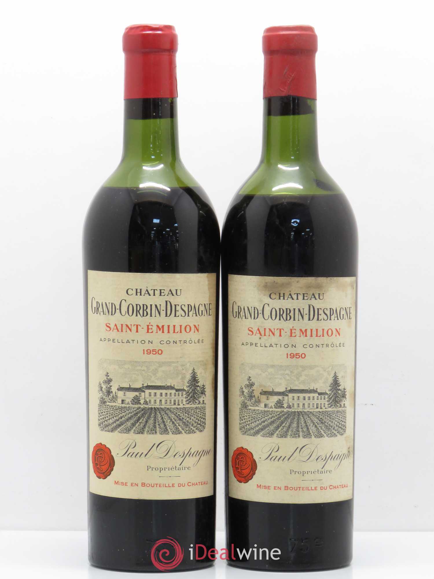 Château Grand Corbin Despagne Grand Cru Classé 1950 - Lot de 2 bouteilles - 0