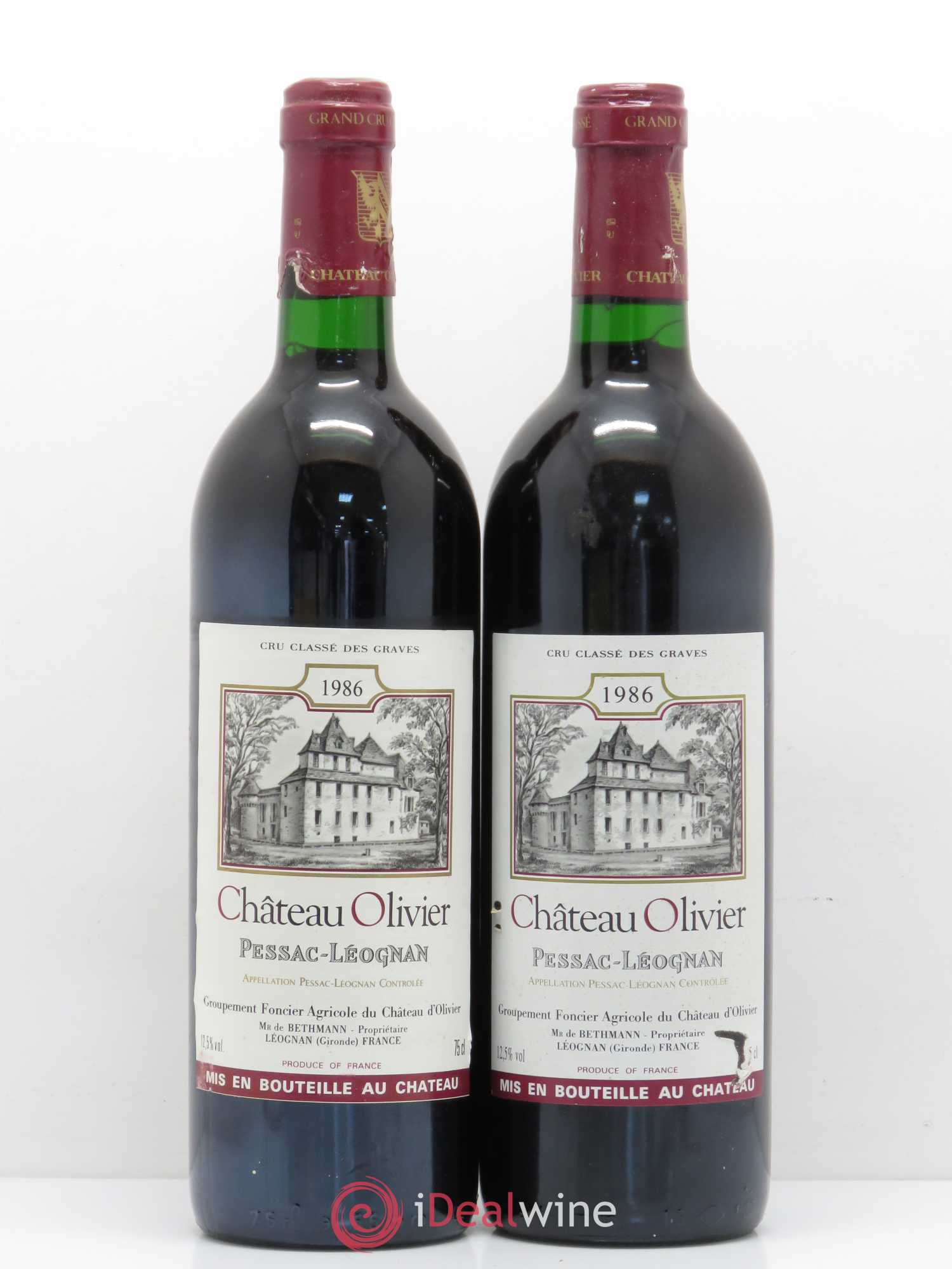 Château Olivier Cru Classé de Graves 1986 - Lot de 2 bouteilles - 0