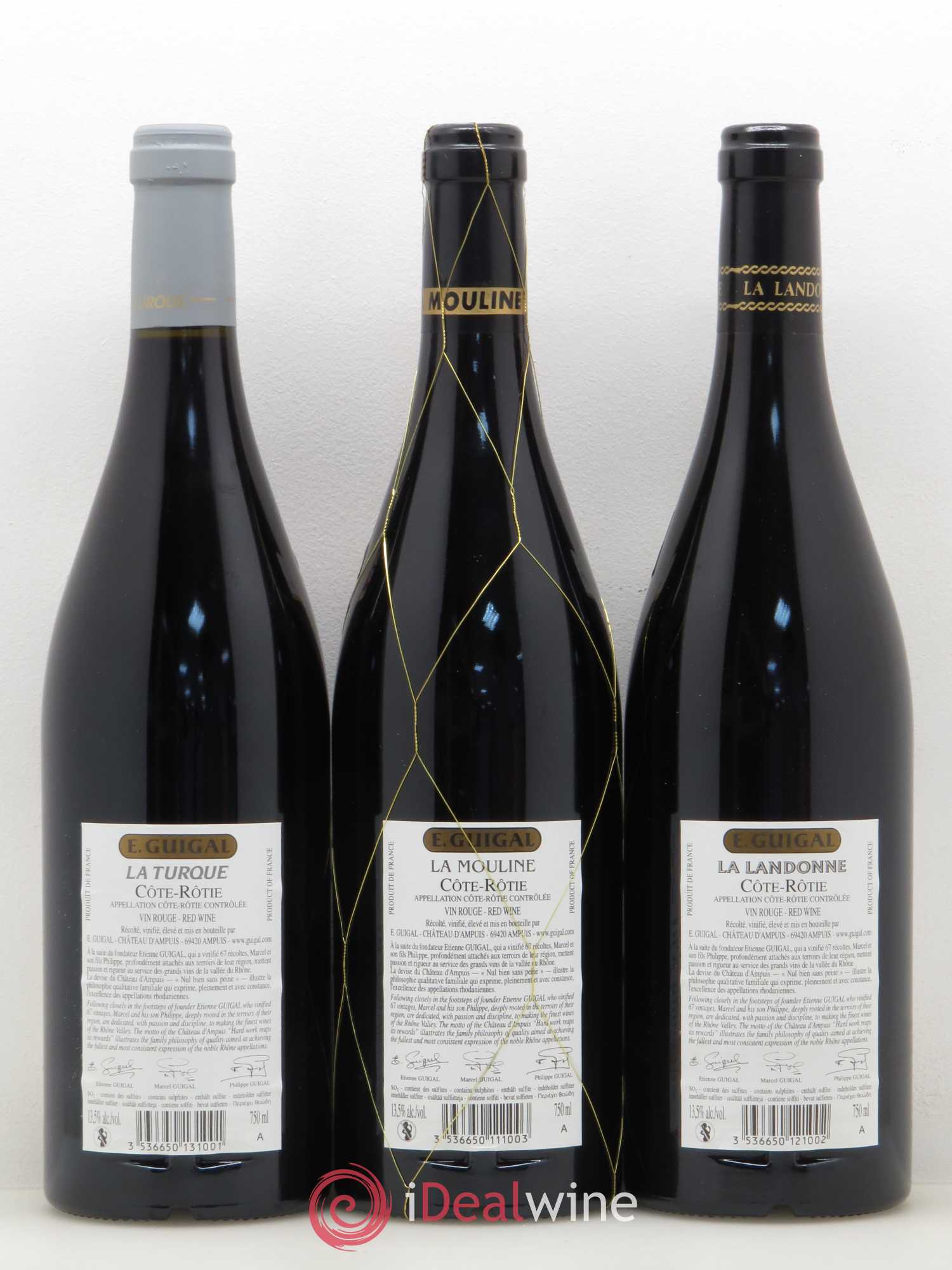 Côte-Rôtie Guigal Trilogie La Turque - La Landonne - La Mouline 2012 - Lot de 3 bouteilles - 1