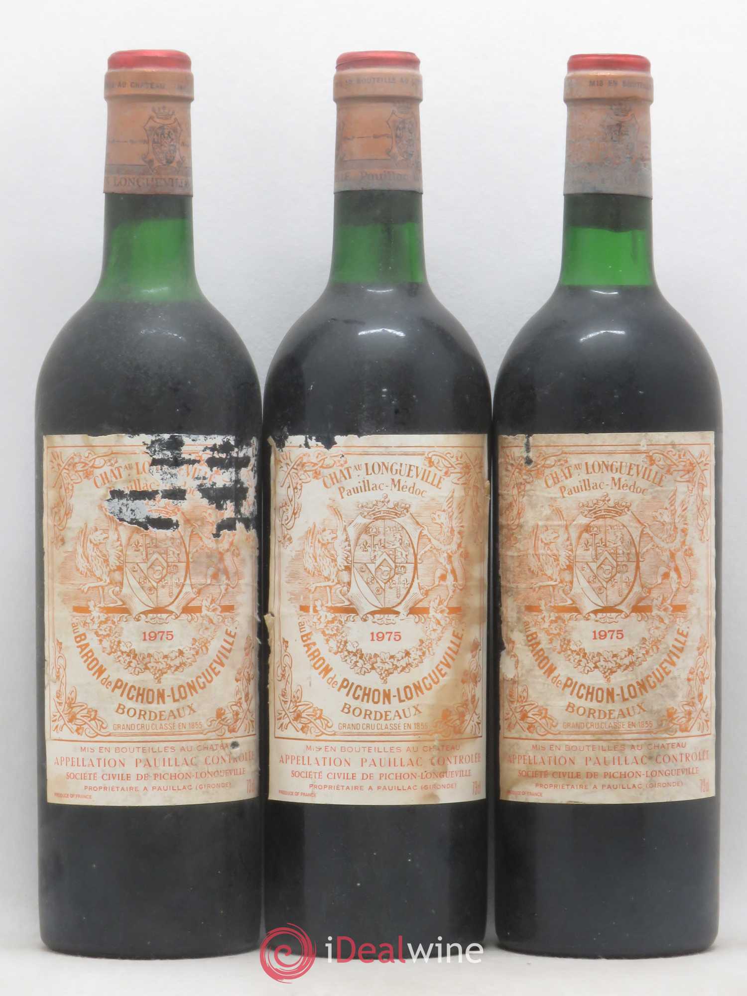 Pichon Longueville Baron 2ème Grand Cru Classé 1975 - Lot de 3 bouteilles - 0