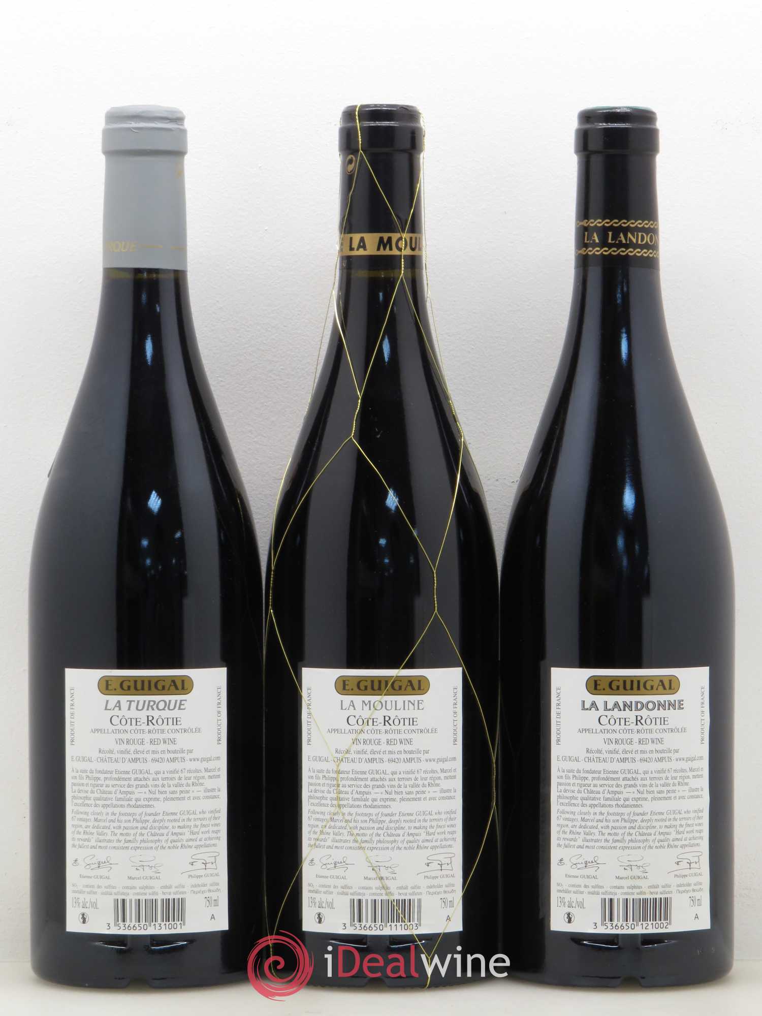 Côte-Rôtie Guigal Trilogie La Turque - La Landonne - La Mouline 2011 - Lot de 3 bouteilles - 1