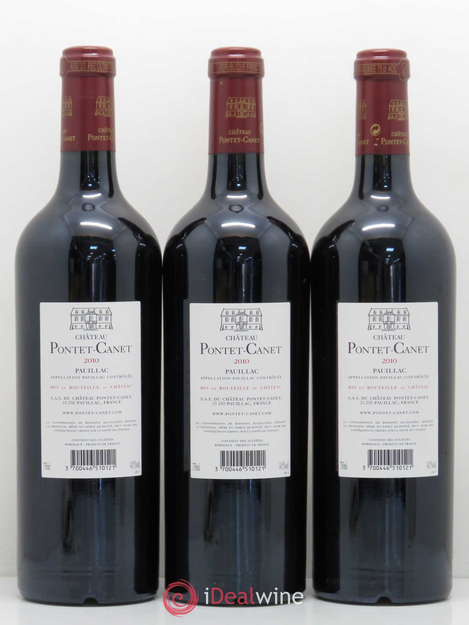 Château Pontet Canet 5ème Grand Cru Classé 2010 - Lot de 3 bouteilles - 1