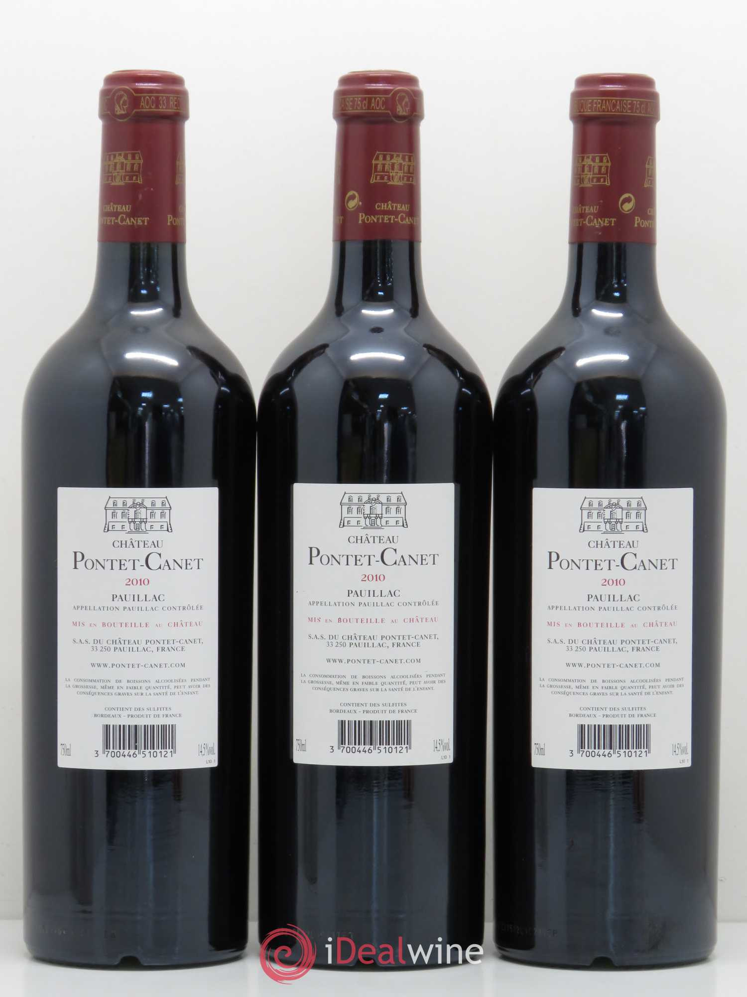 Château Pontet Canet 5ème Grand Cru Classé 2010 - Lot de 3 bouteilles - 1