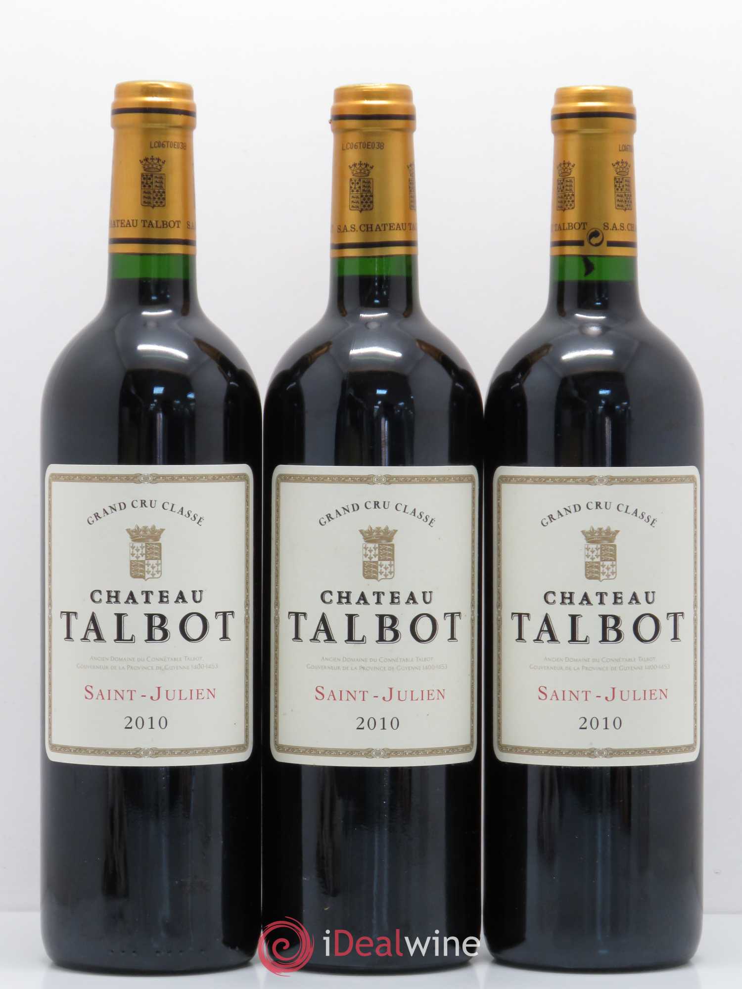 Château Talbot 4ème Grand Cru Classé 2010 - Lot de 3 bouteilles - 0