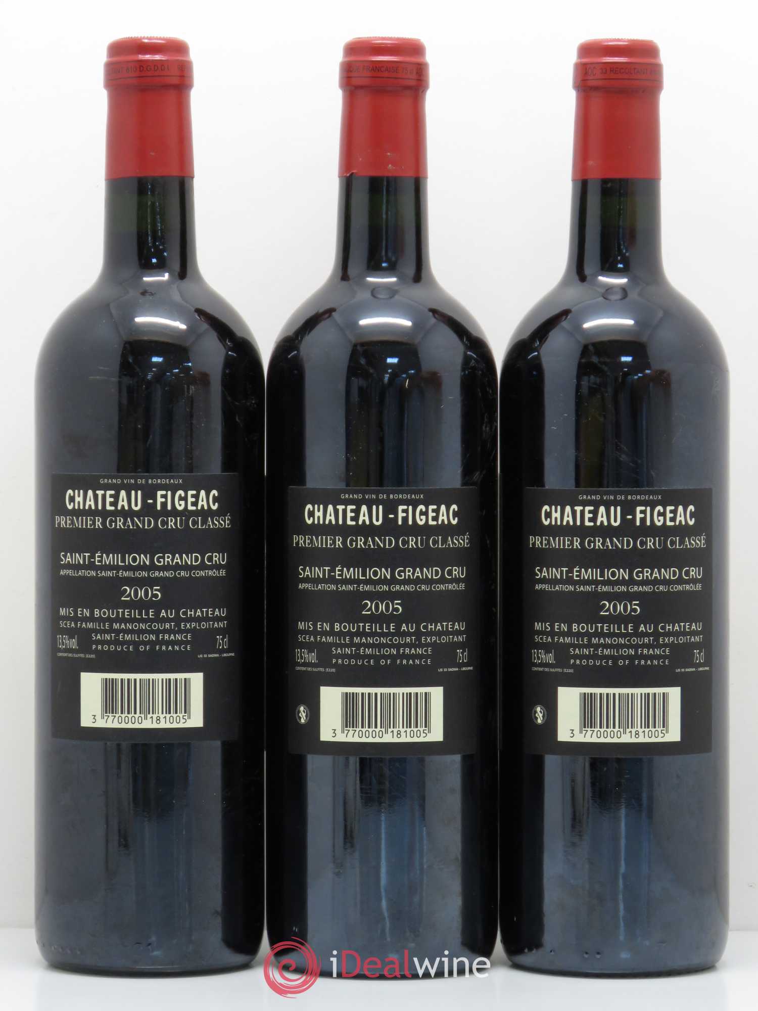 Château Figeac 1er Grand Cru Classé A 2005 - Lot de 3 bouteilles - 1