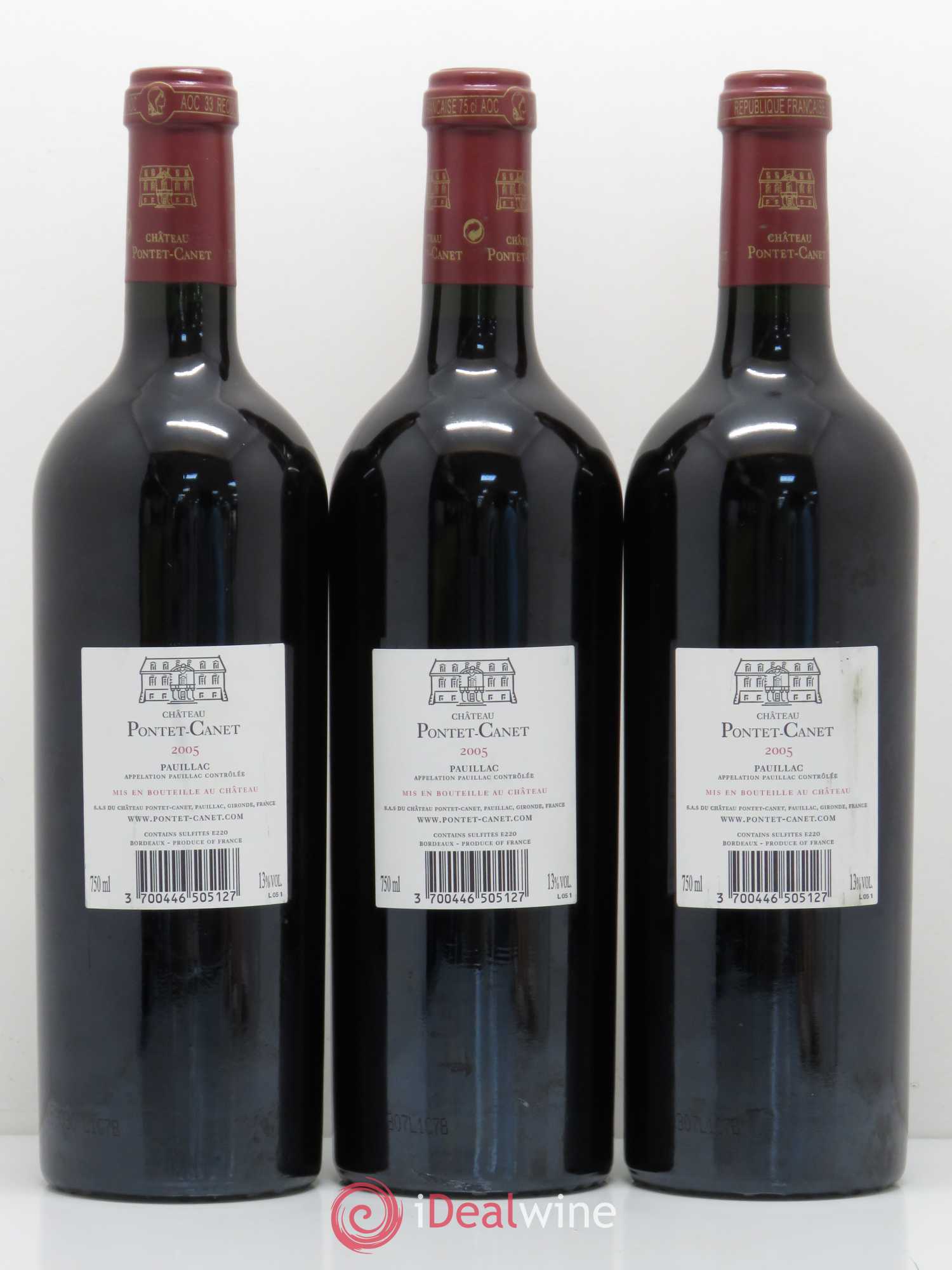 Château Pontet Canet 5ème Grand Cru Classé 2005 - Lot de 3 bouteilles - 1