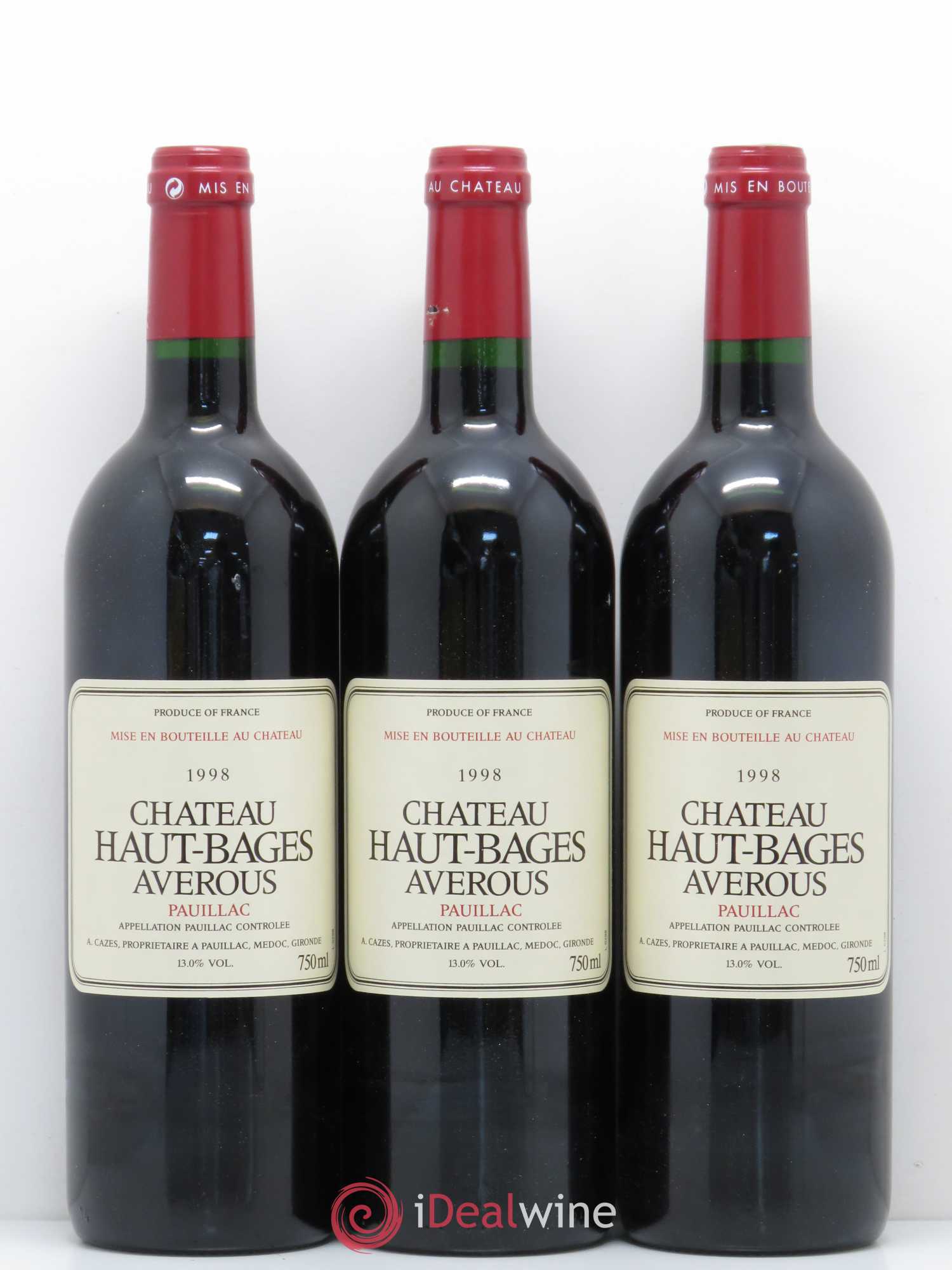 Château Haut Bages Averous Cru Bourgeois 1998 - Lot de 3 bouteilles - 0